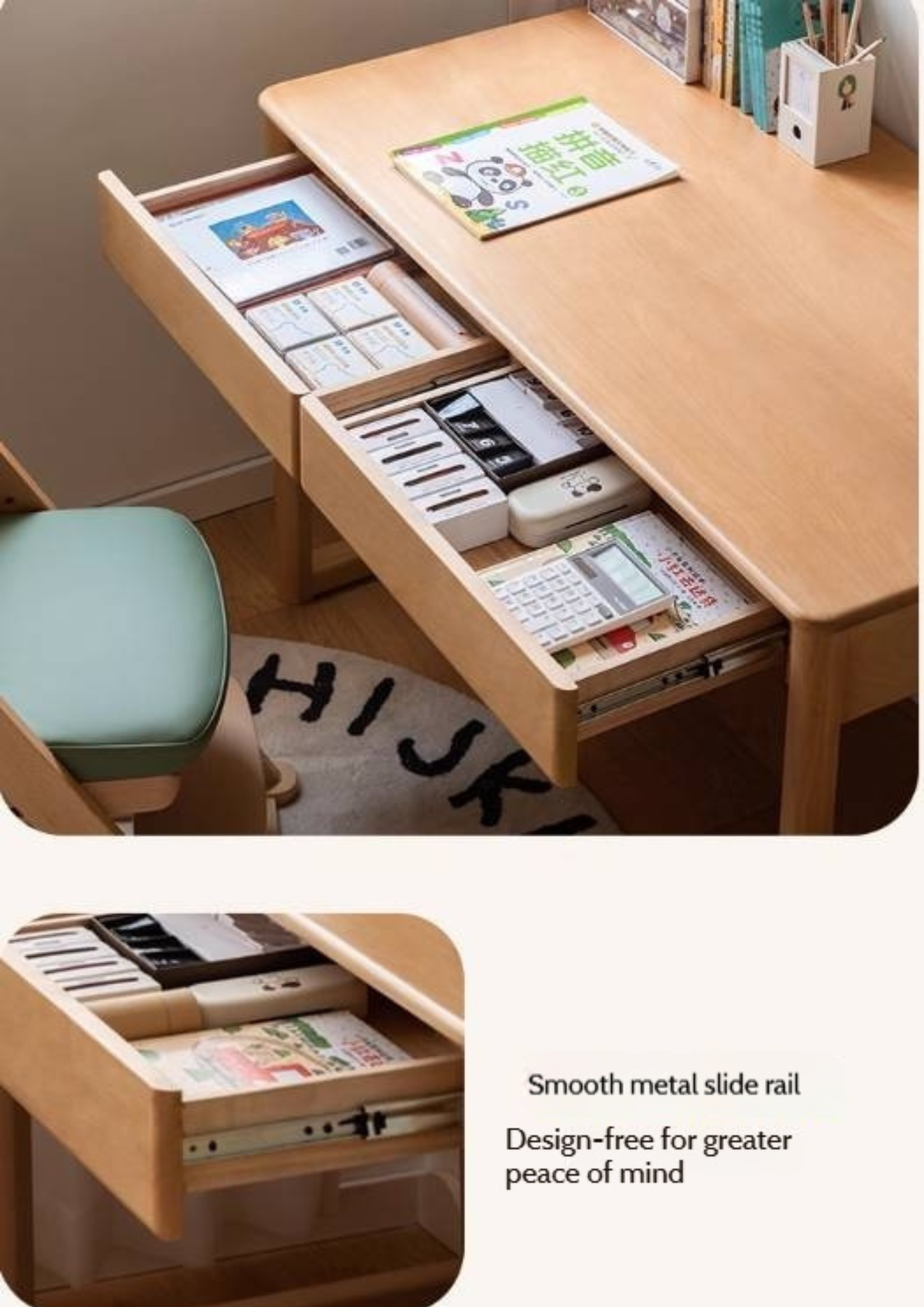 Beech Solid Wood Children's Study Desk Bookshelf Integrated