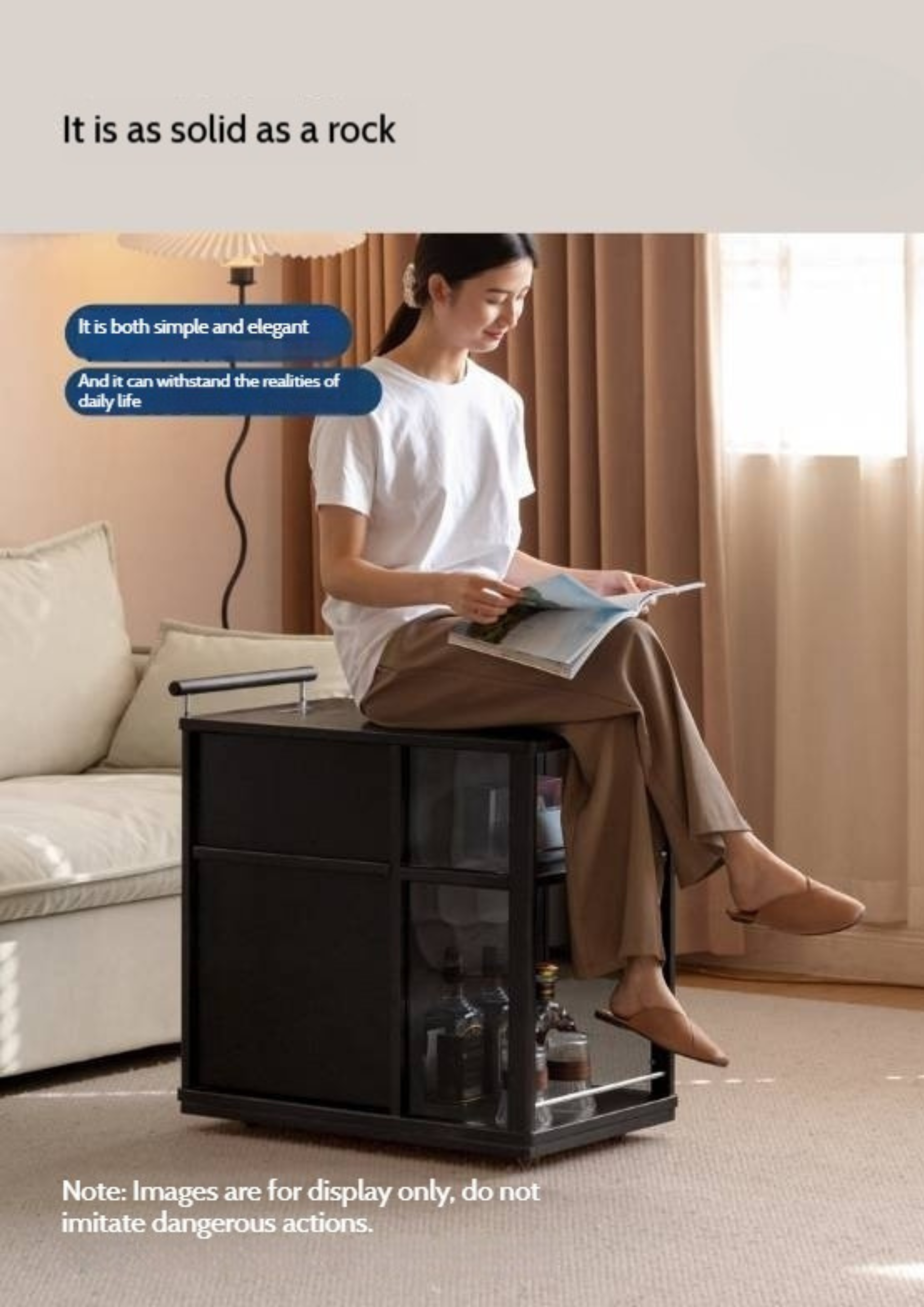 Ash Solid Wood Mobile Tea Cabinet