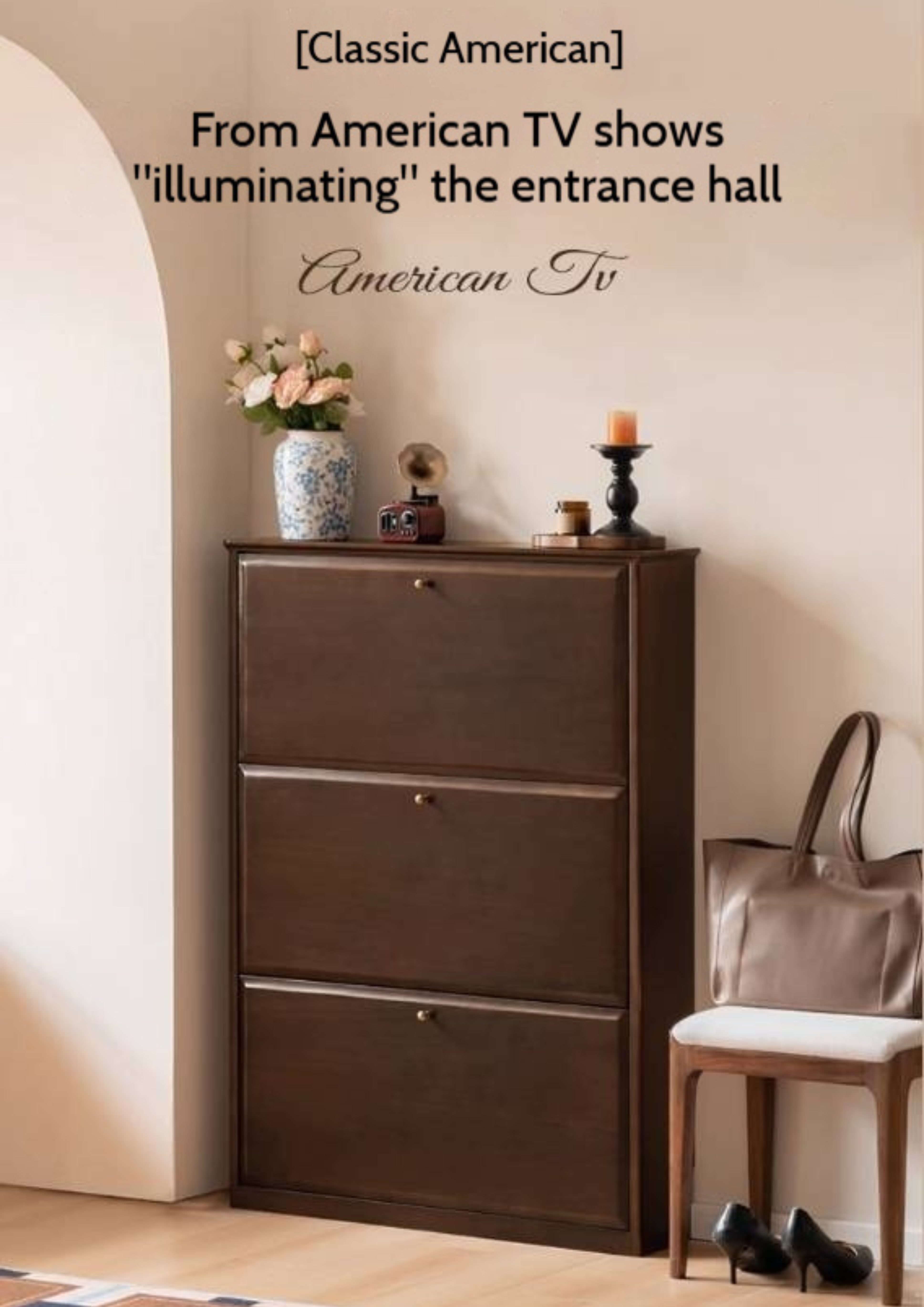 Poplar, Solid Rubber Wood Retro Narrow Shoe Cabinet