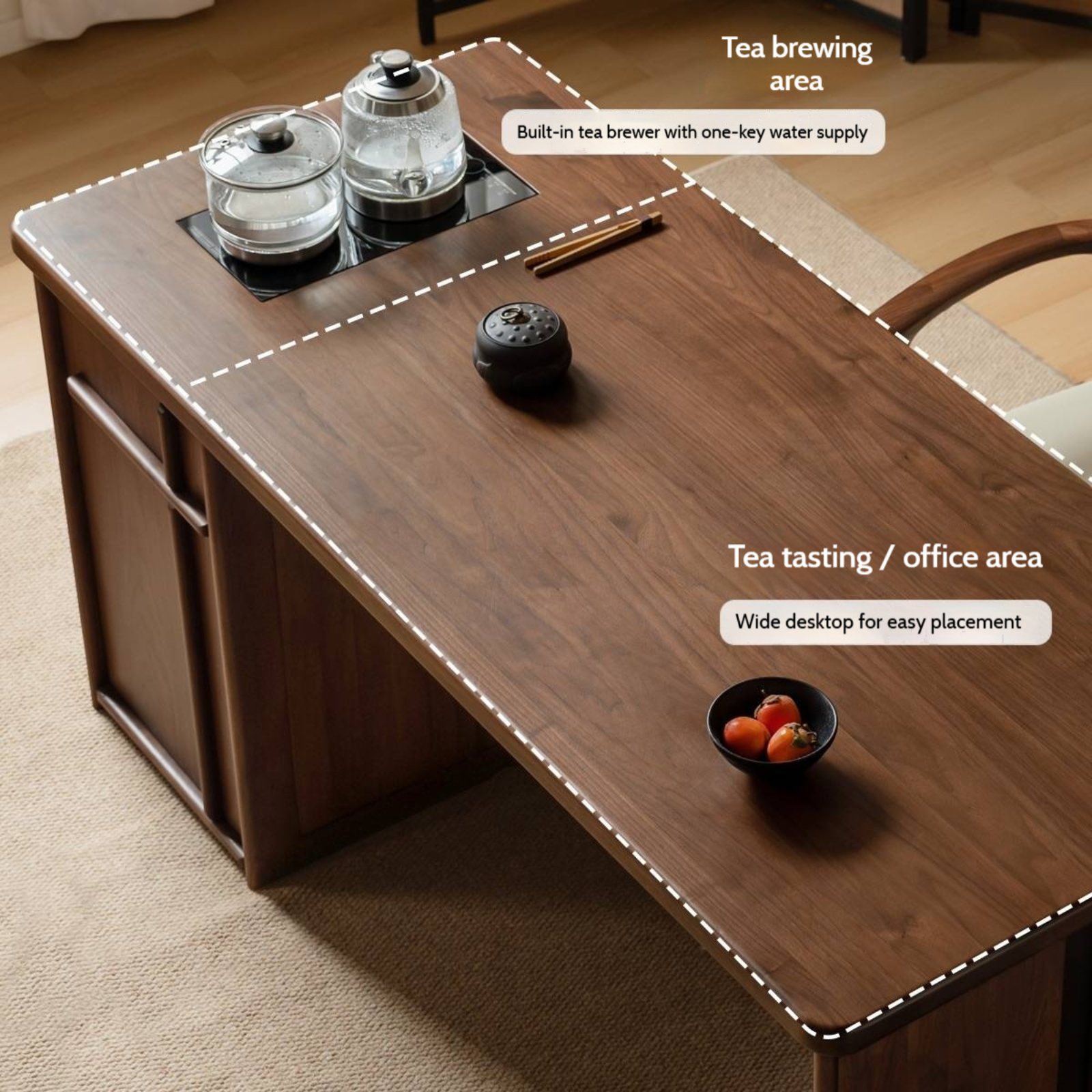 Black Walnut Solid Wood Rectangular Tea Table with Tea Tray