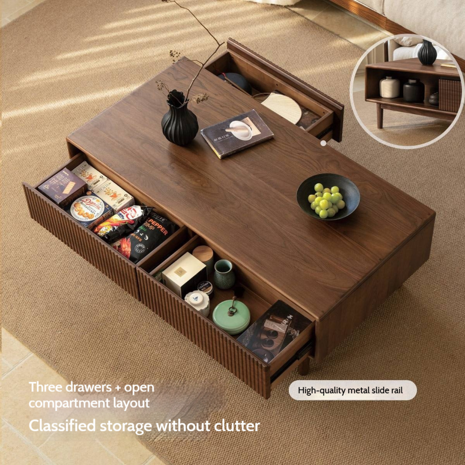 Black Walnut Solid Wood Italian Light Luxury Coffee Table