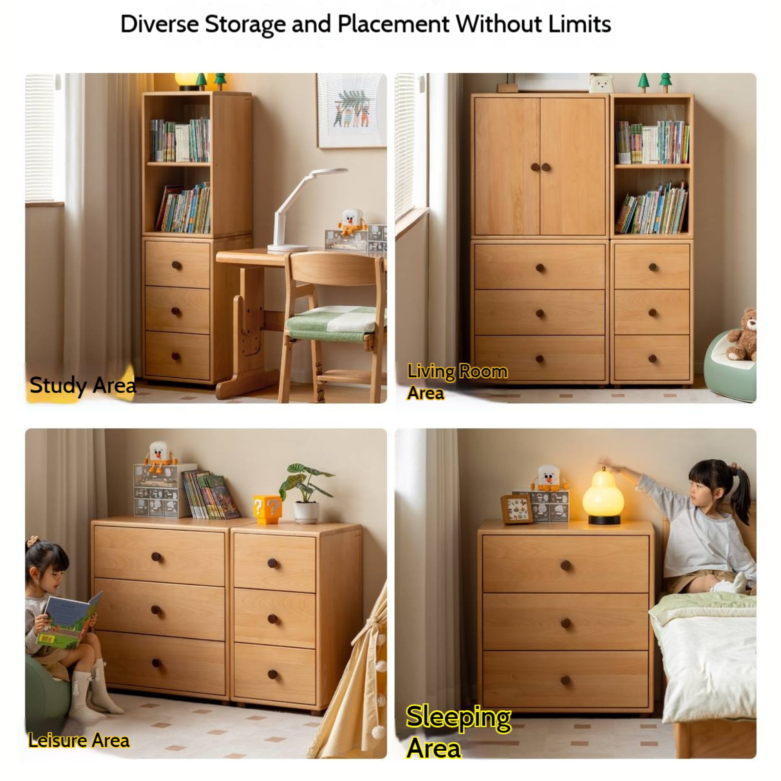 Solid Rubber Wood, Beech Solid Wood Nordic Style Children's Chest of Drawers