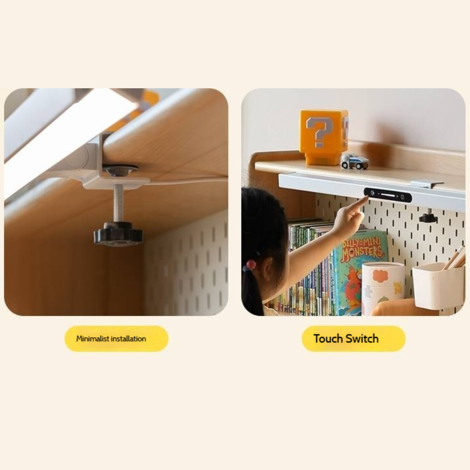 Beech Solid Wood Height Adjustable Children's Learning Desk with Eye-Protection Lamp