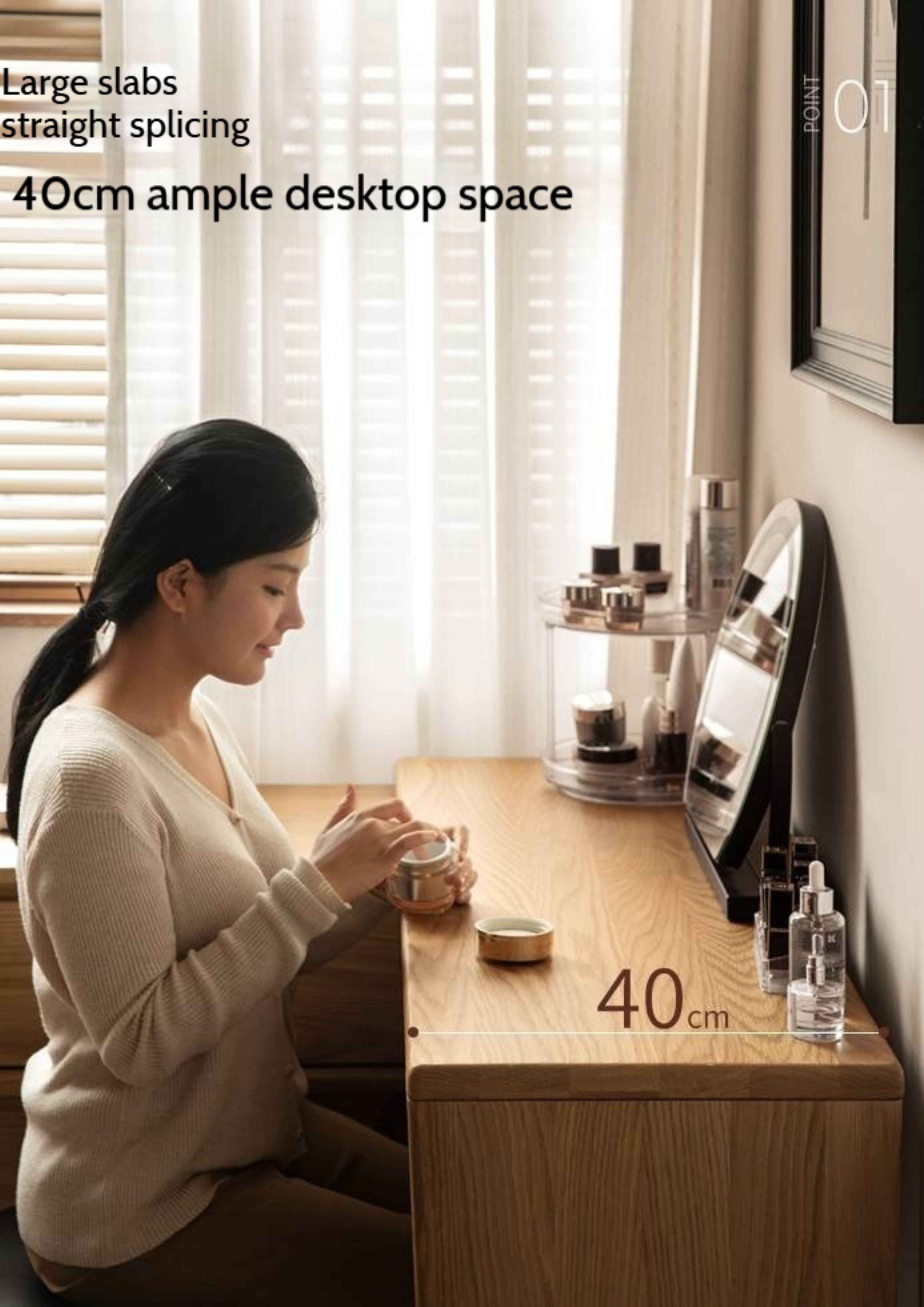 Oak Solid Wood Rotating Skeleton Dressing Table