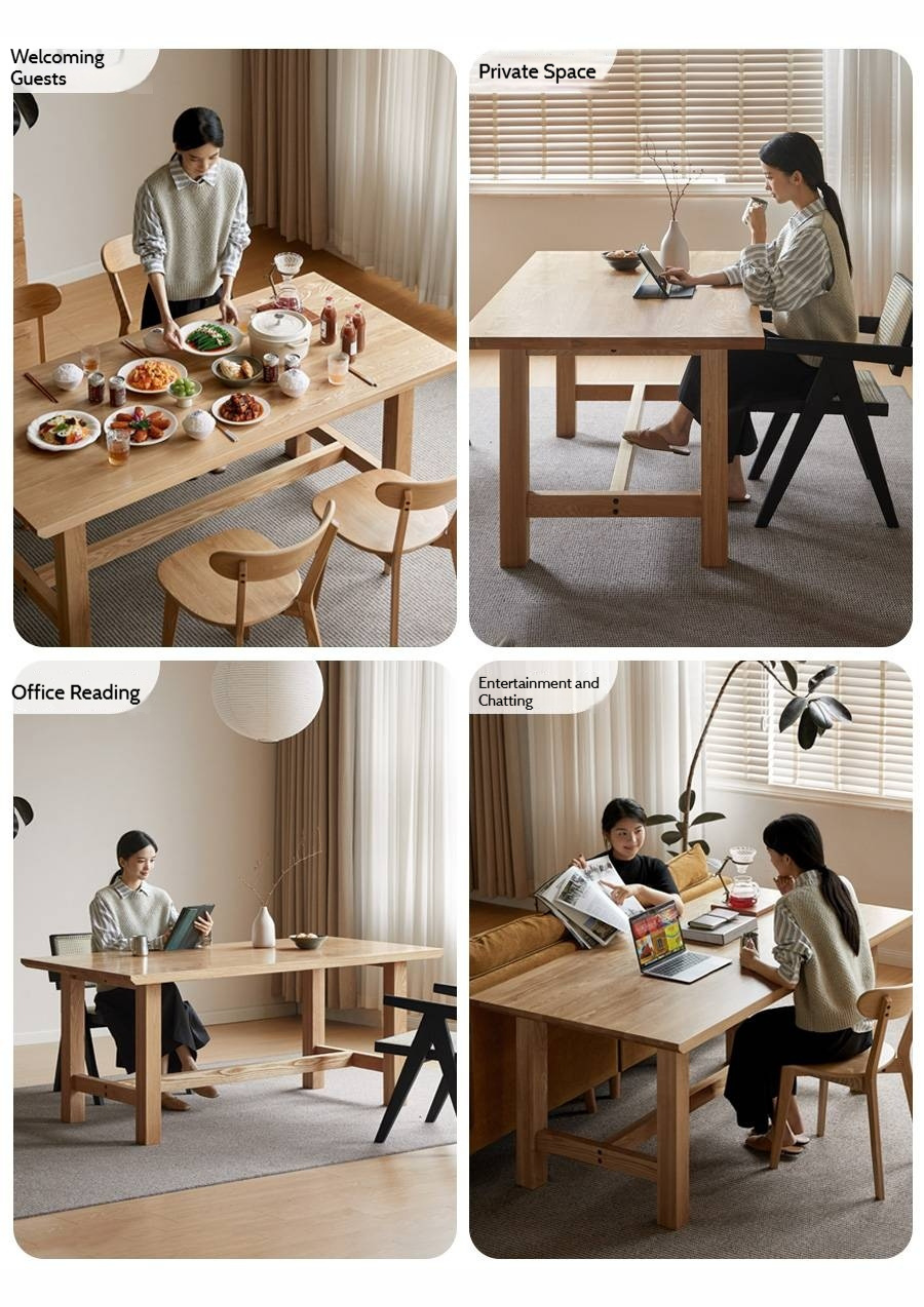 Ash Solid Wood Wabi Sabi Style Dining Table