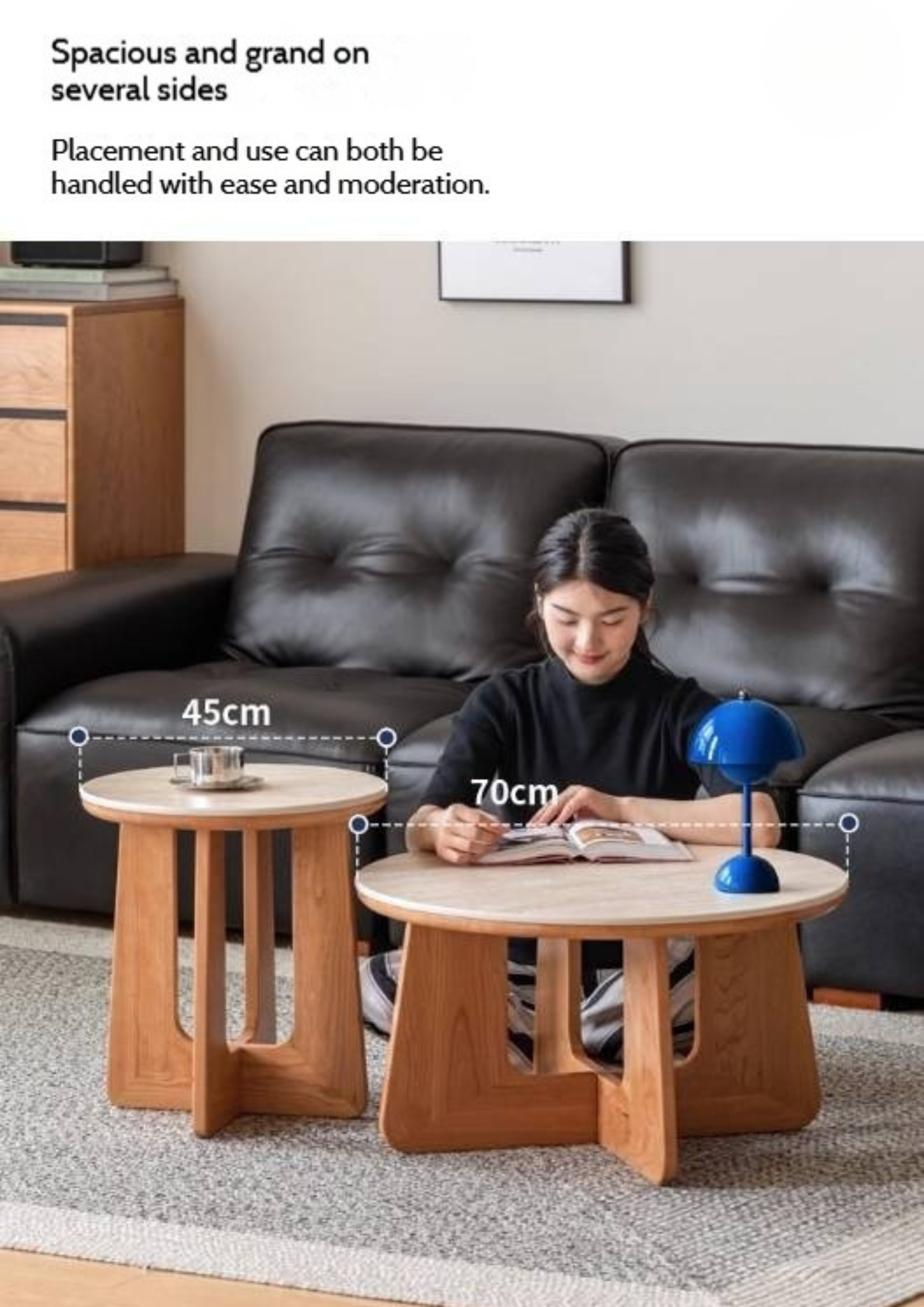 Cherry Solid Wood Rock Plate Round Coffee Table