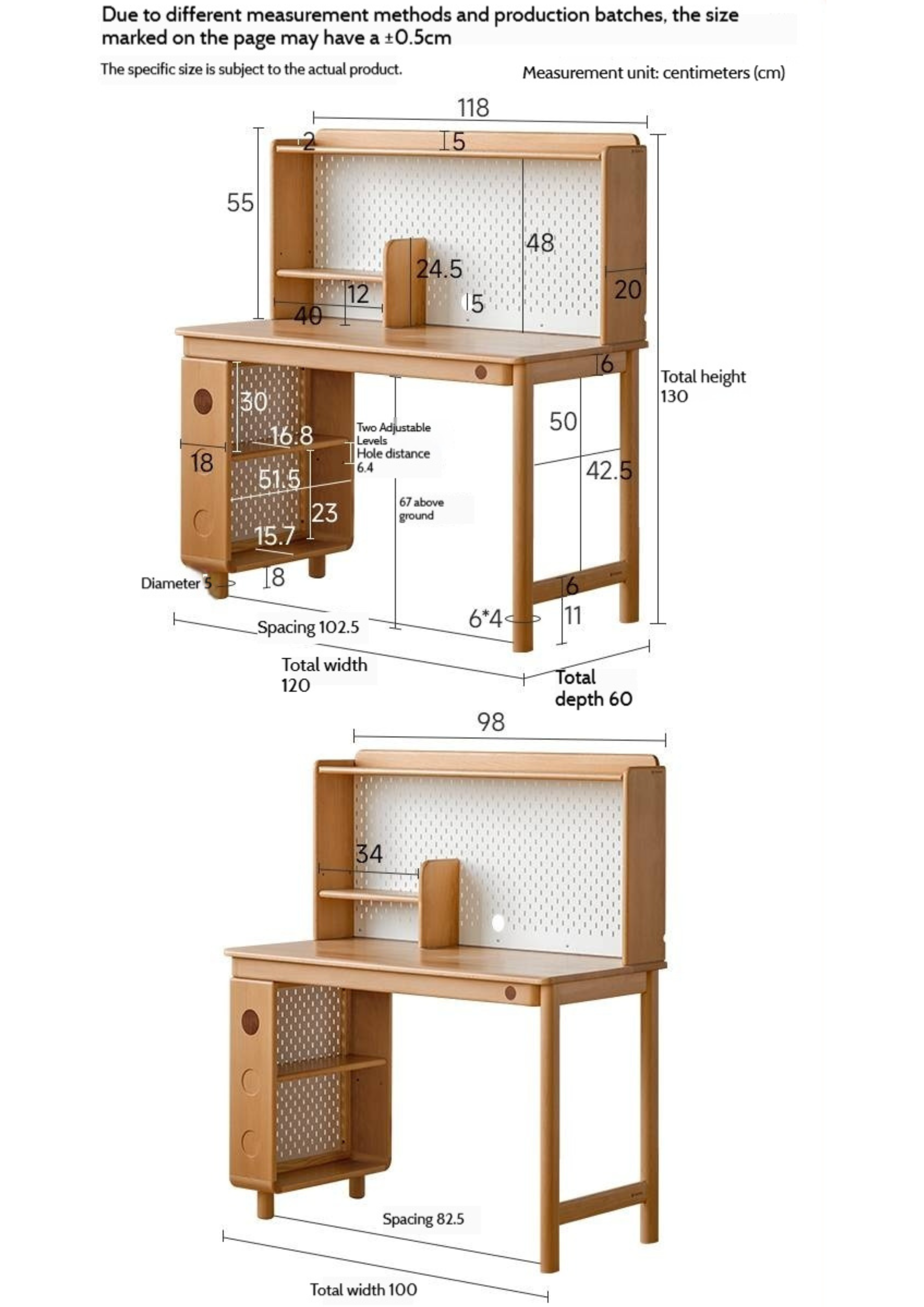 Beech Solid Wood Children's Learning Desk Bookshelf Integrated