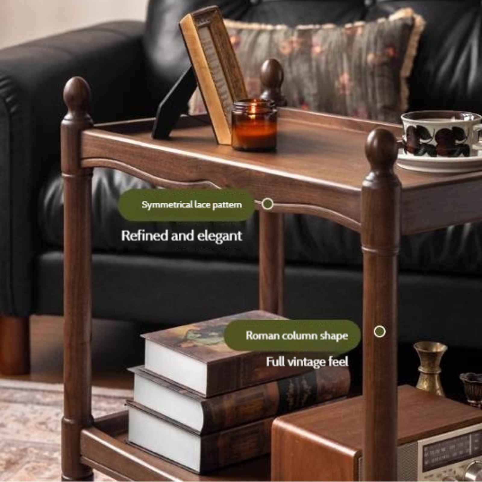 Black Walnut Solid Wood American Retro Mobile Side Table