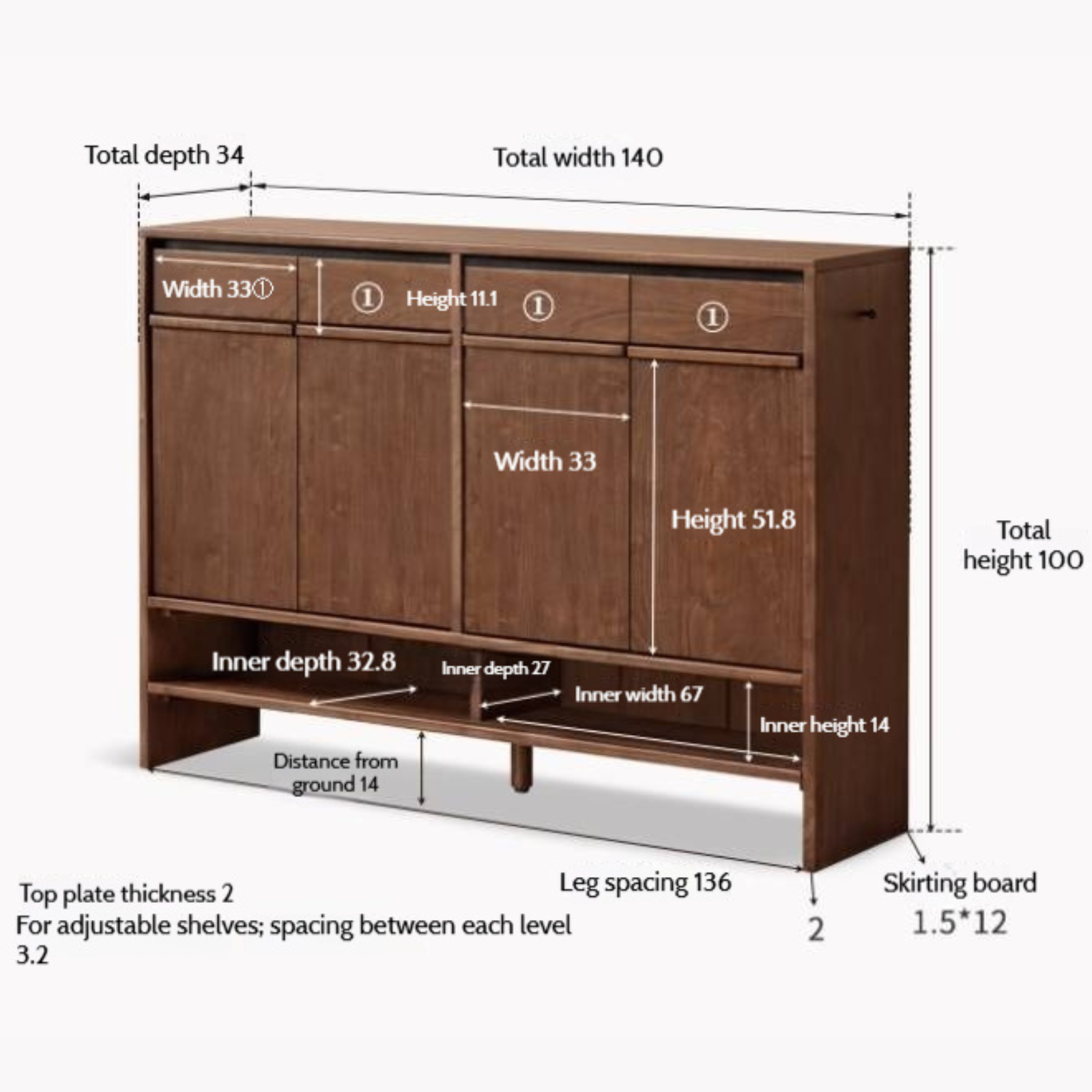 Black Walnut, Oak Solid Wood Italian Light Luxury Shoe Cabinet