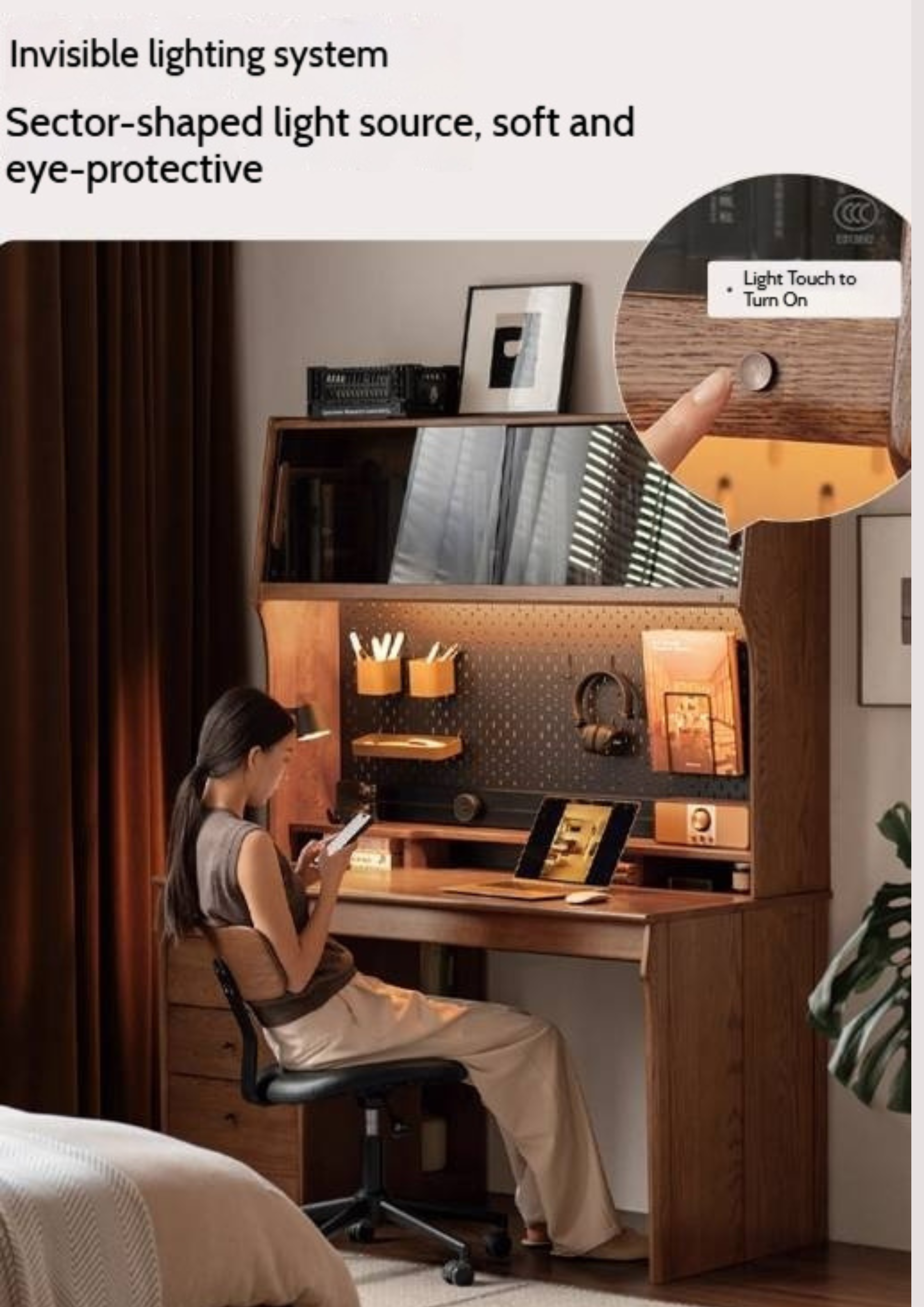 Oak Solid Wood Computer Desk With Shelf