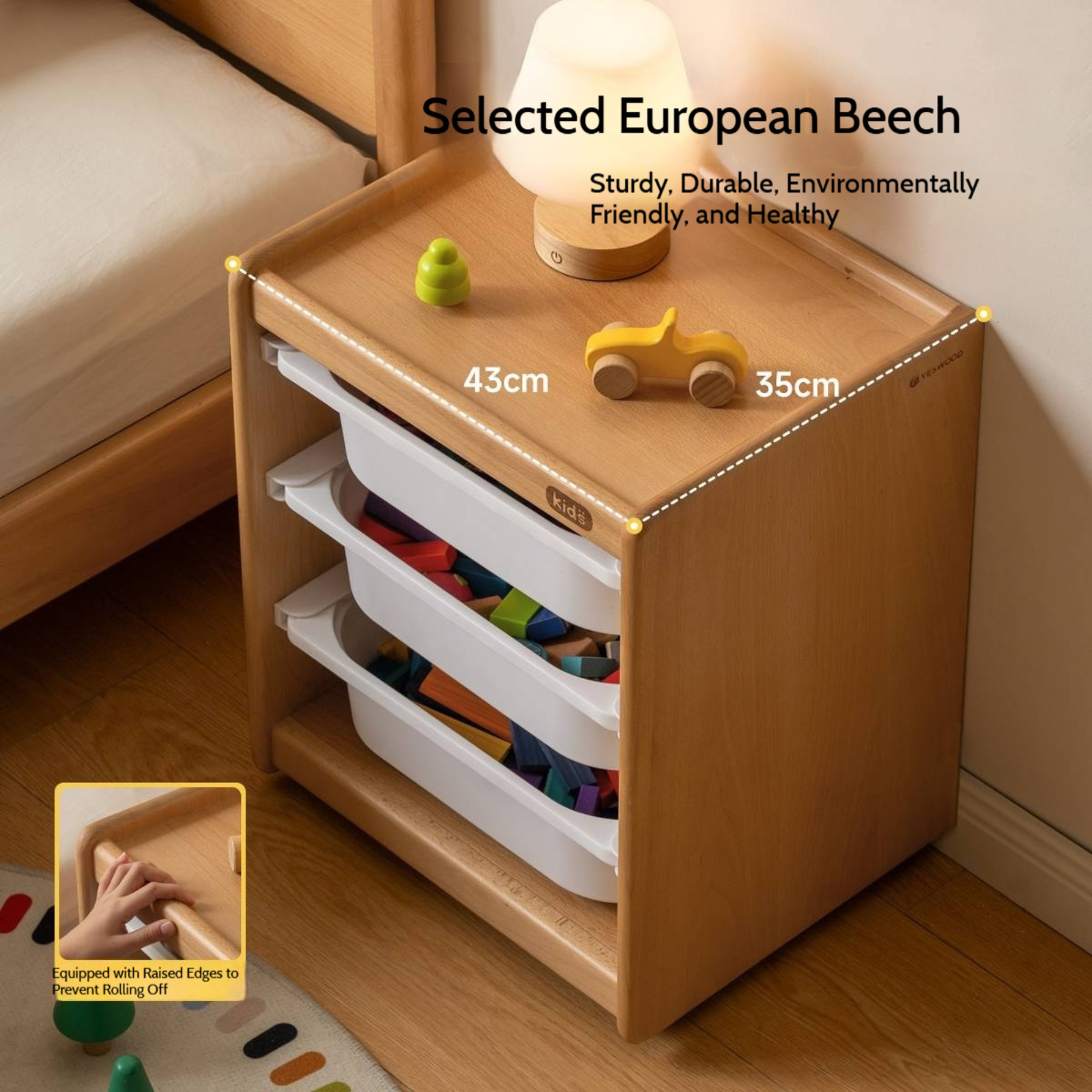 Beech Solid Wood Modern Minimalist Children's Nightstand