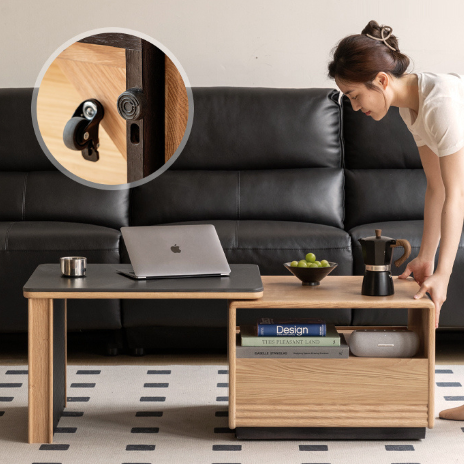 Beech Solid Wood Removable Rock Plate Telescopic Tea Table