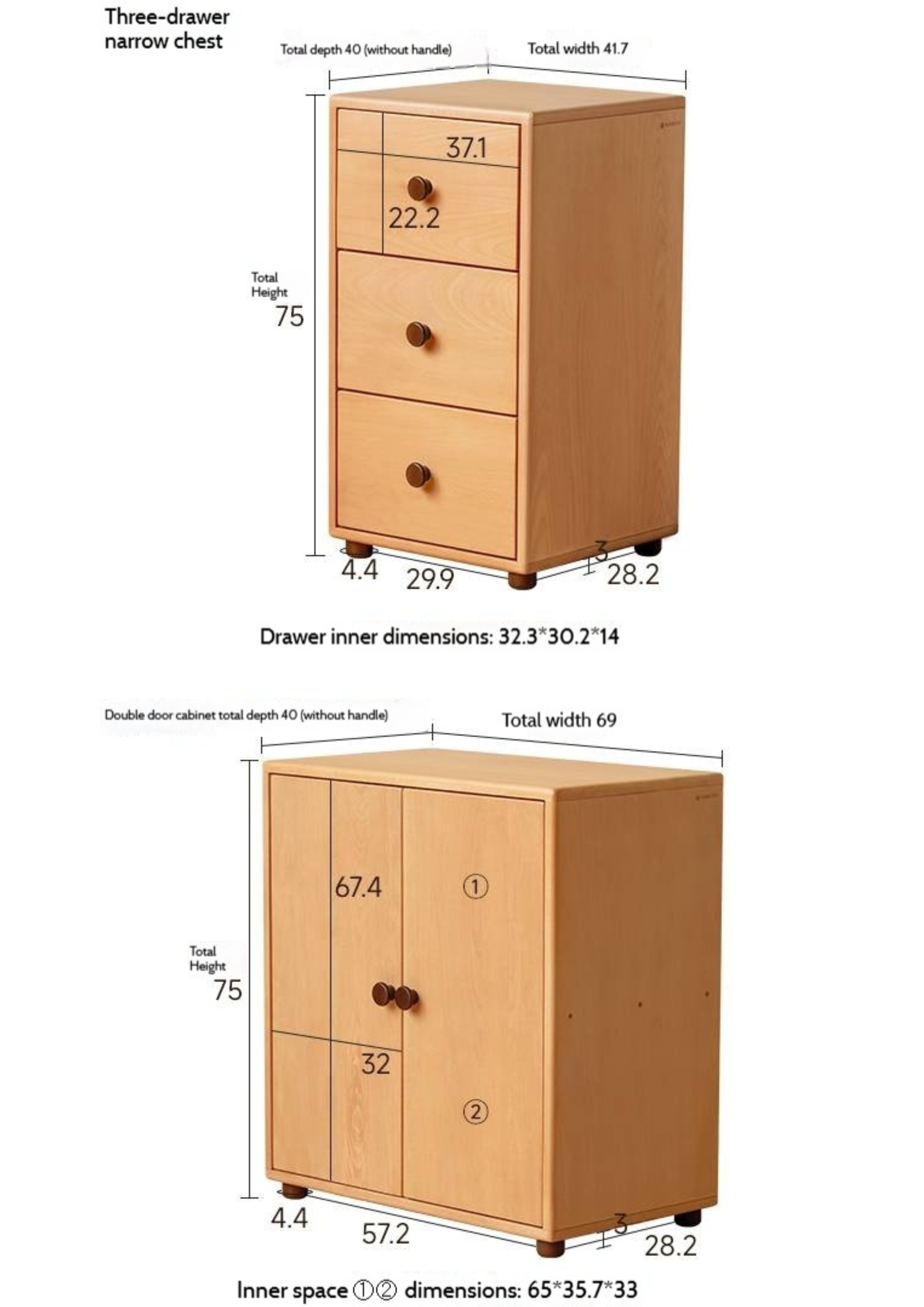 Solid Rubber Wood, Beech Solid Wood Nordic Style Children's Chest of Drawers
