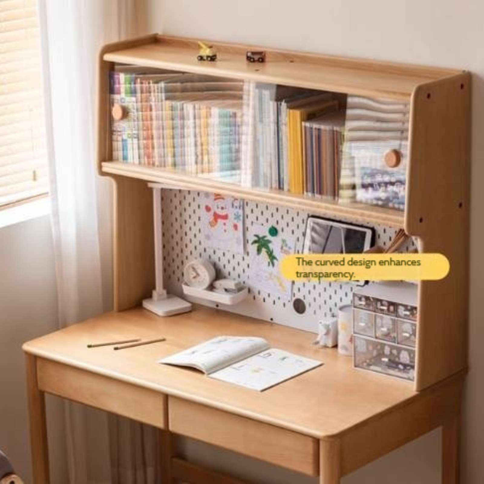 Beech Solid Wood Children's Study Desk Bookshelf Integrated
