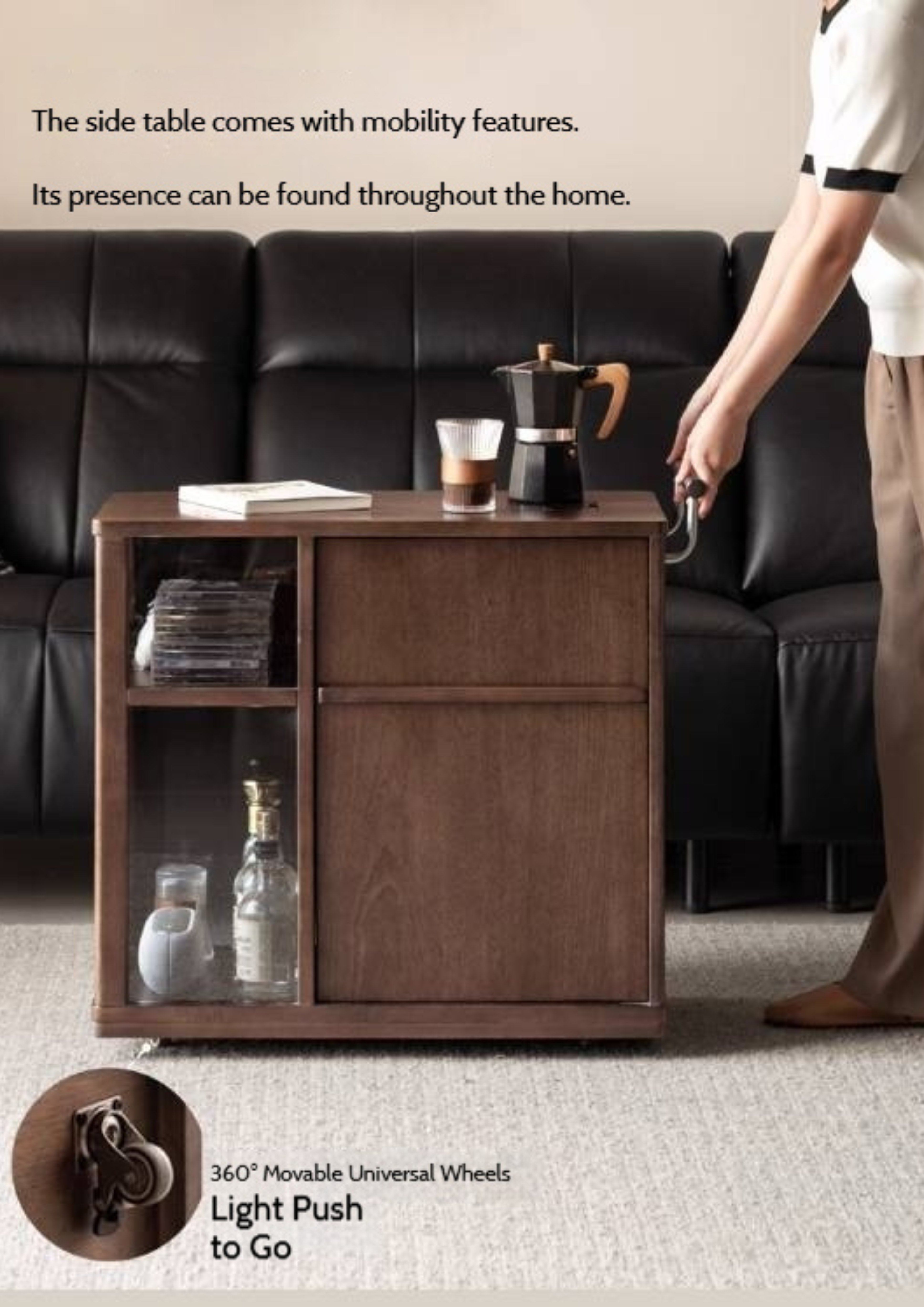 Sandalwood Italian Mobile Side Cabinet