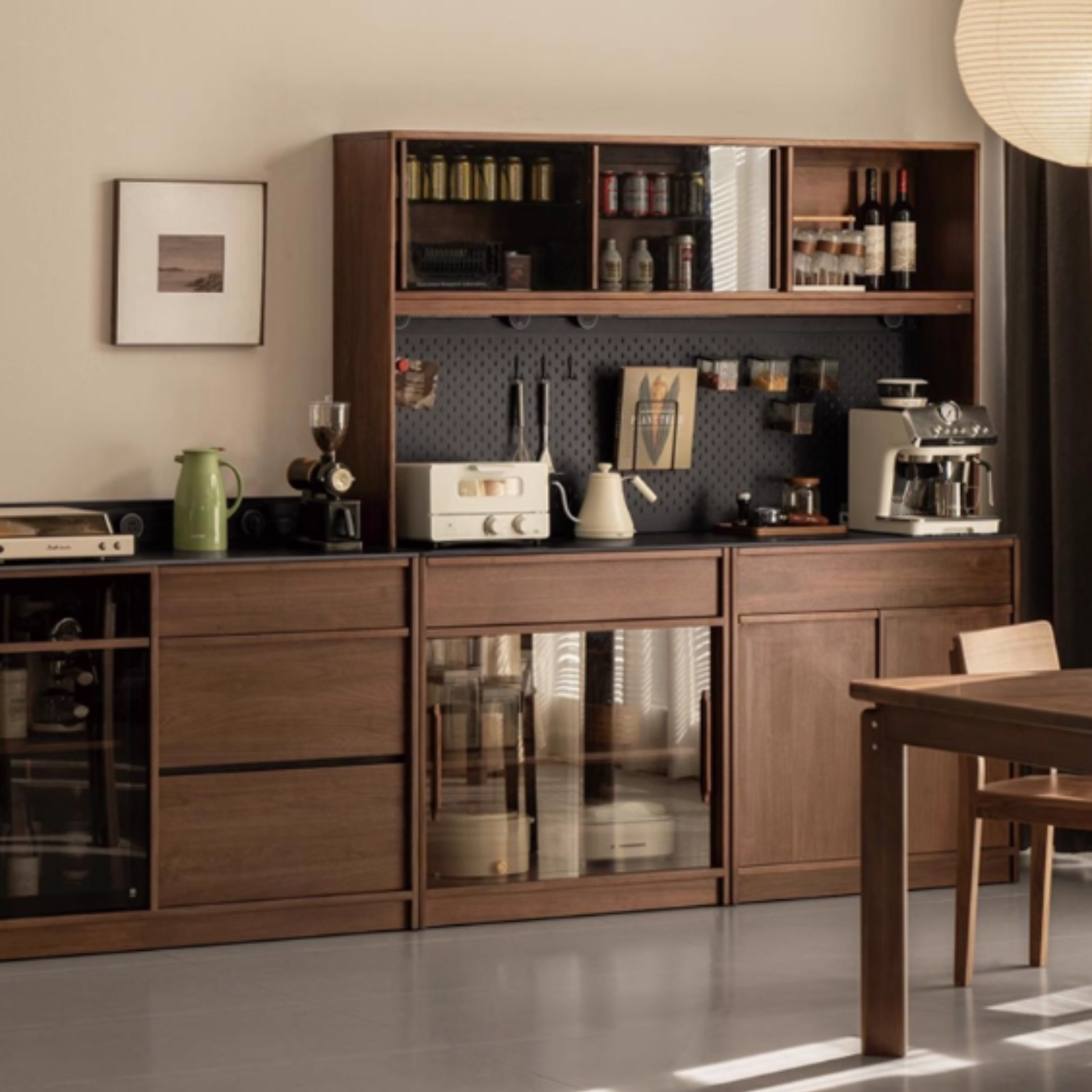 Black Walnut, Ash Solid Wood Light Luxury Style Rock Board Sideboard