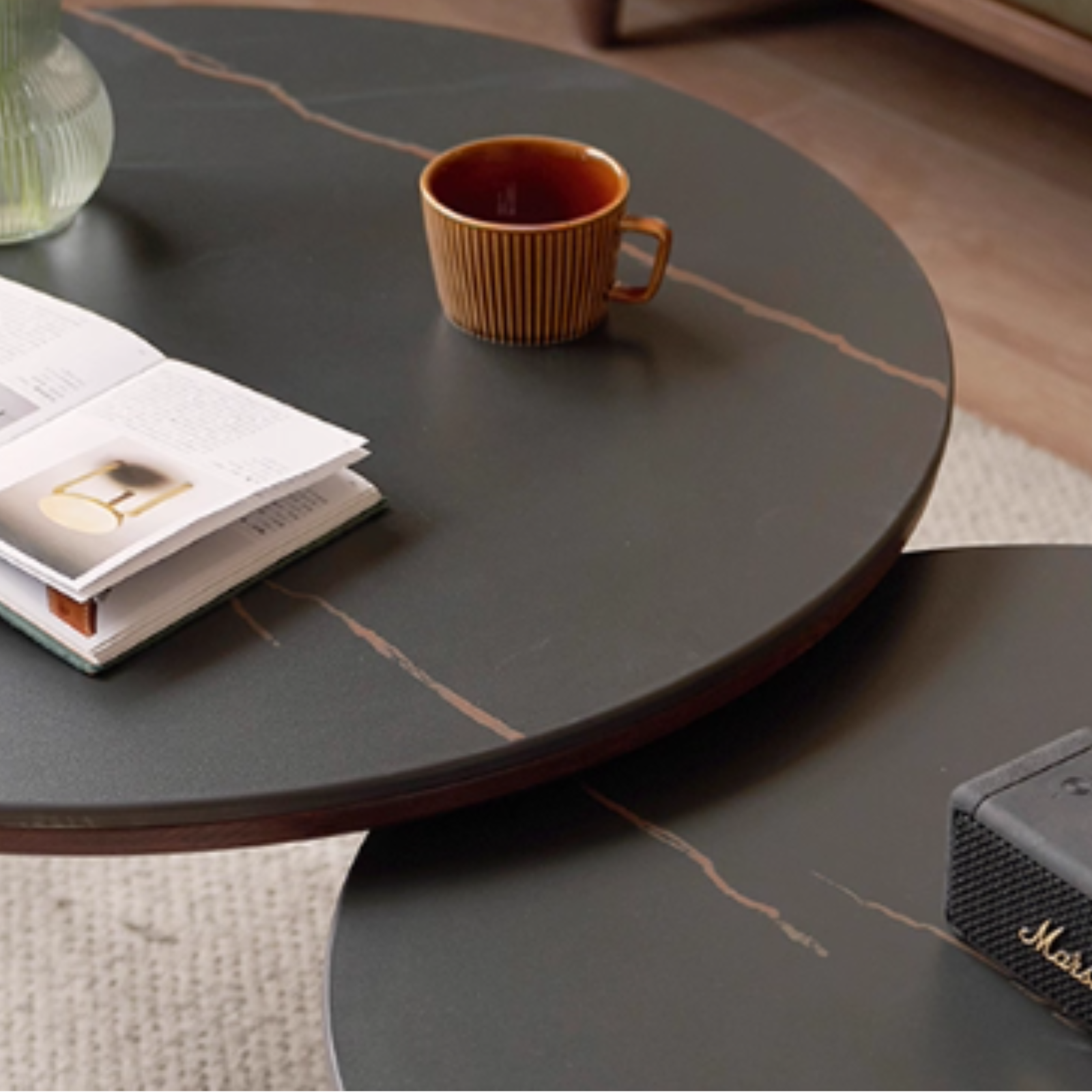 Oak Solid Wood Italian Light Luxury Rock Plate Coffee Table