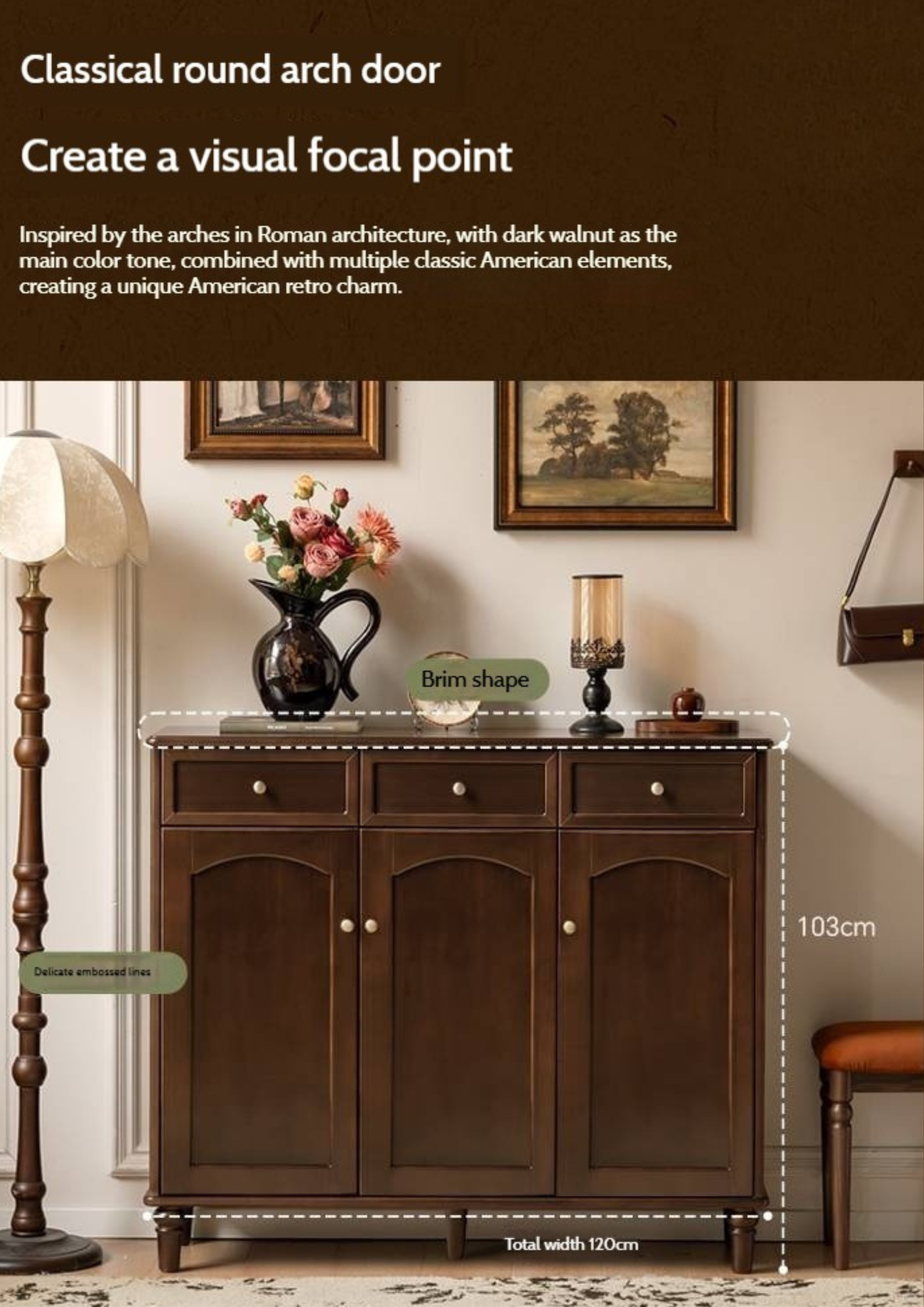 Poplar Solid Wood American Retro Shoe Cabinet