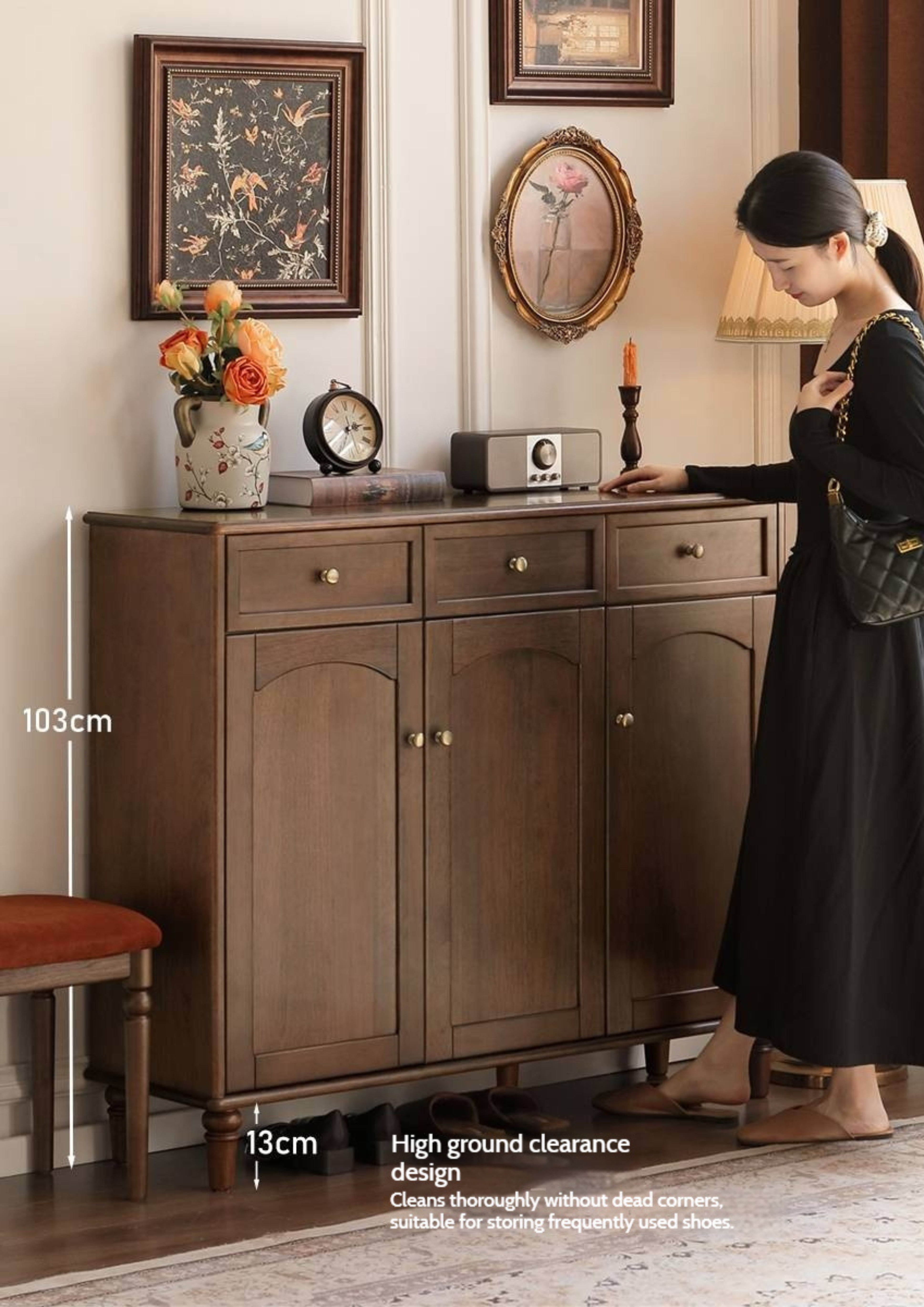 Sandalwood Solid Wood American Retro Storage Shoe Cabinet