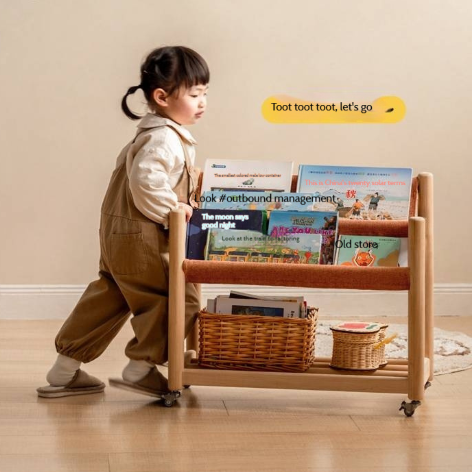 Poplar Solid Wood Movable Children's Bookshelf