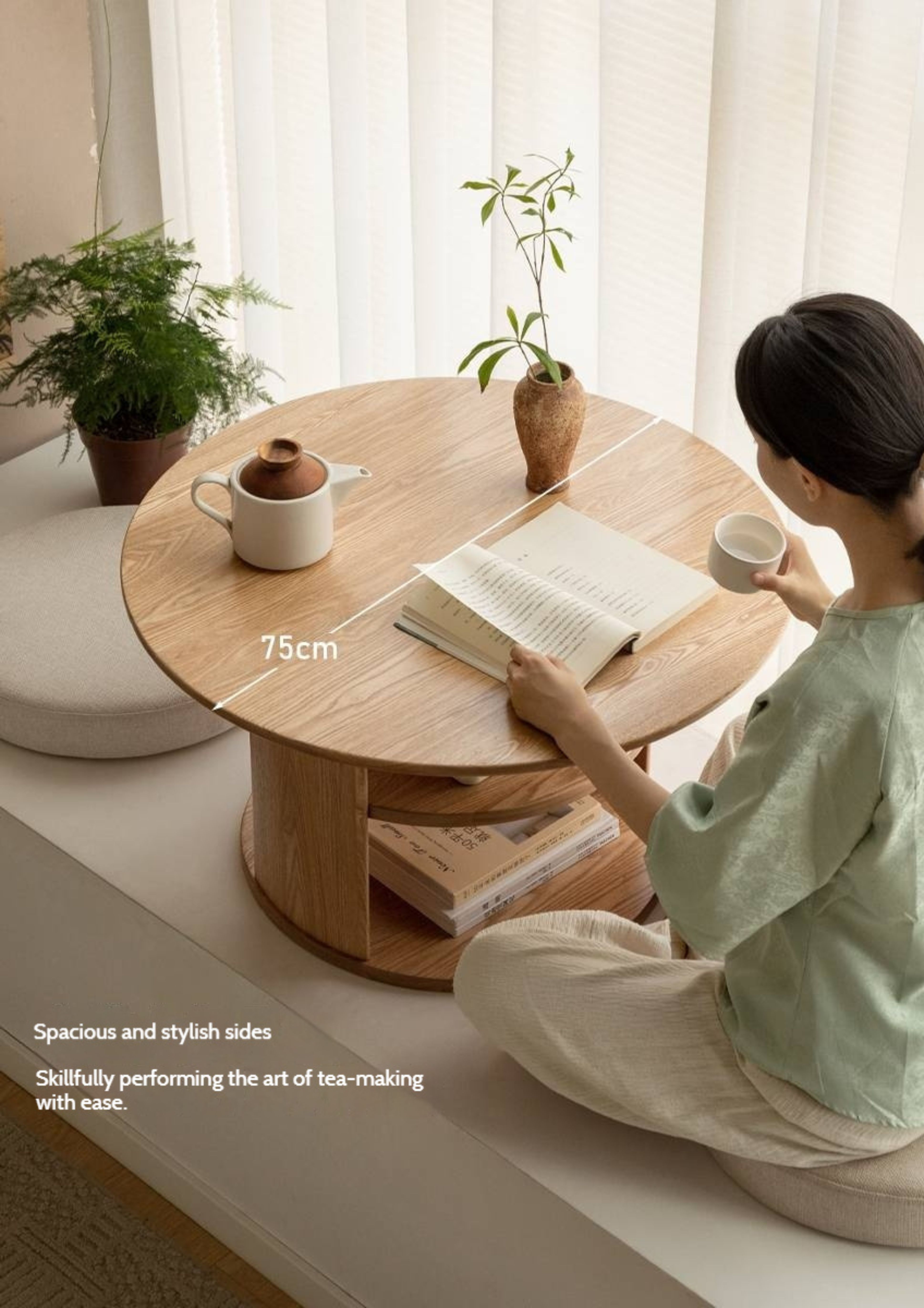 Pine Solid Wood Round Tea Table