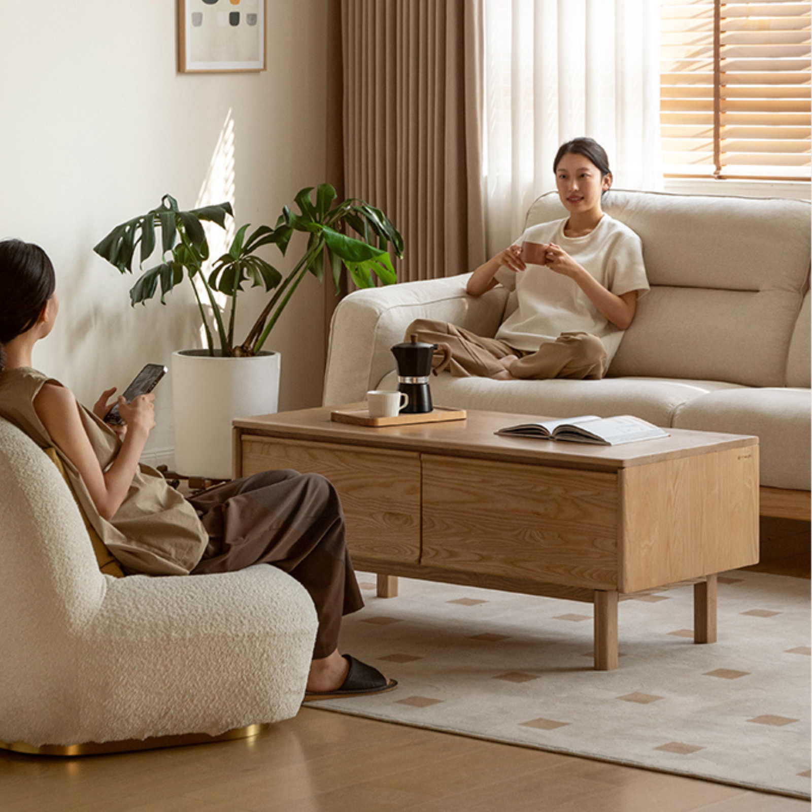 Oak, Ash Solid Wood Dual-Purpose Modern Tea Table
