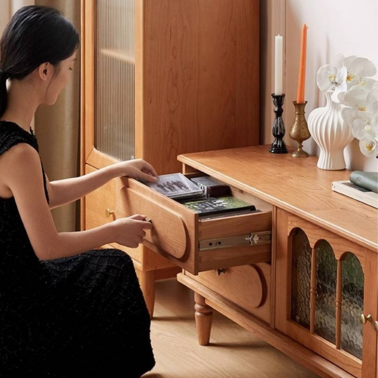 Cherry Solid Wood Style French Retro TV Stand