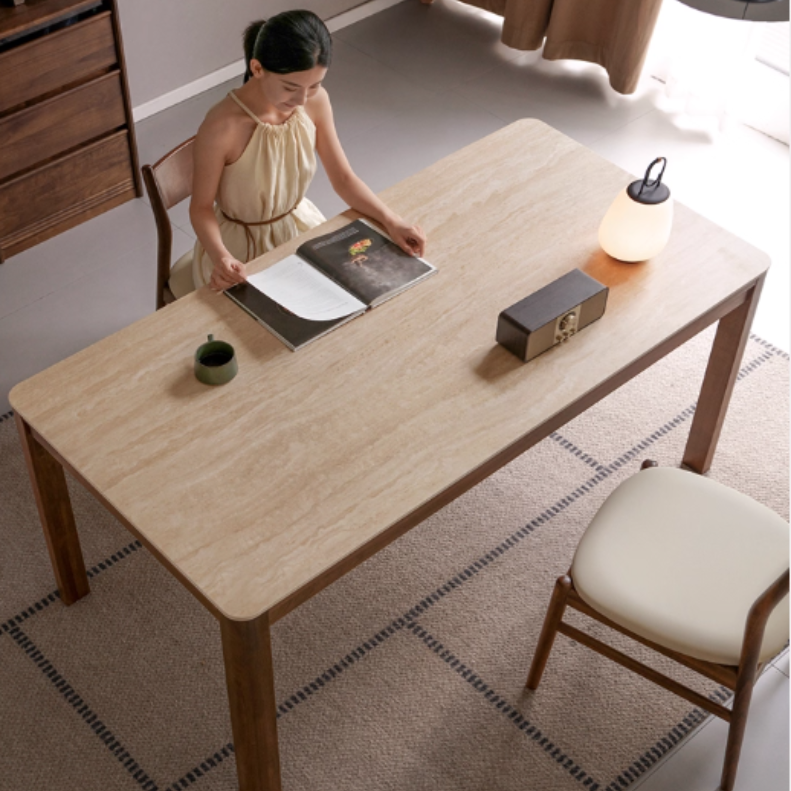 Black Walnut Solid Wood Light Luxury Style Rock Plate Dining Table