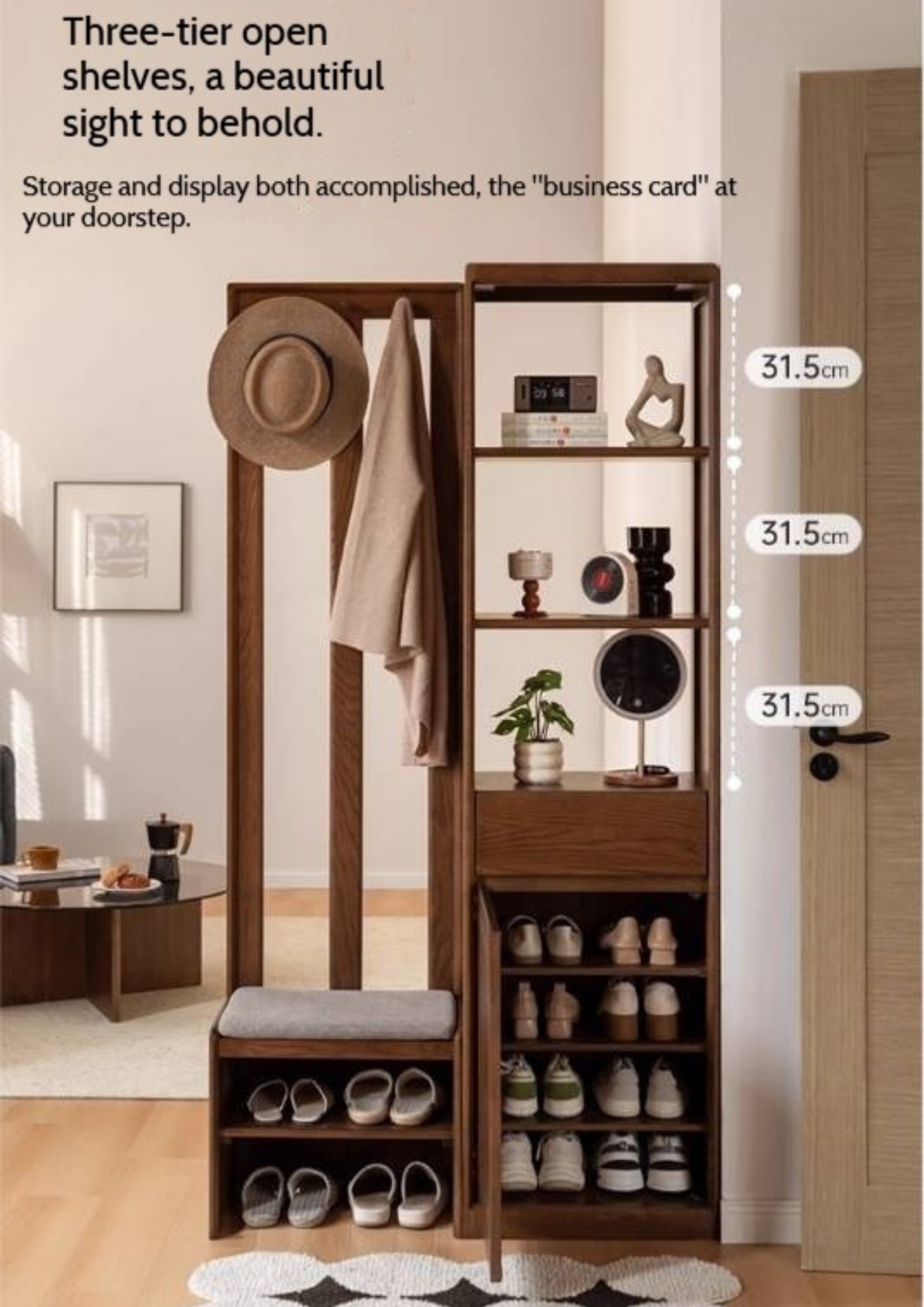 Oak Solid Wood Porch Cabinet Shoe Cabinet Integrated