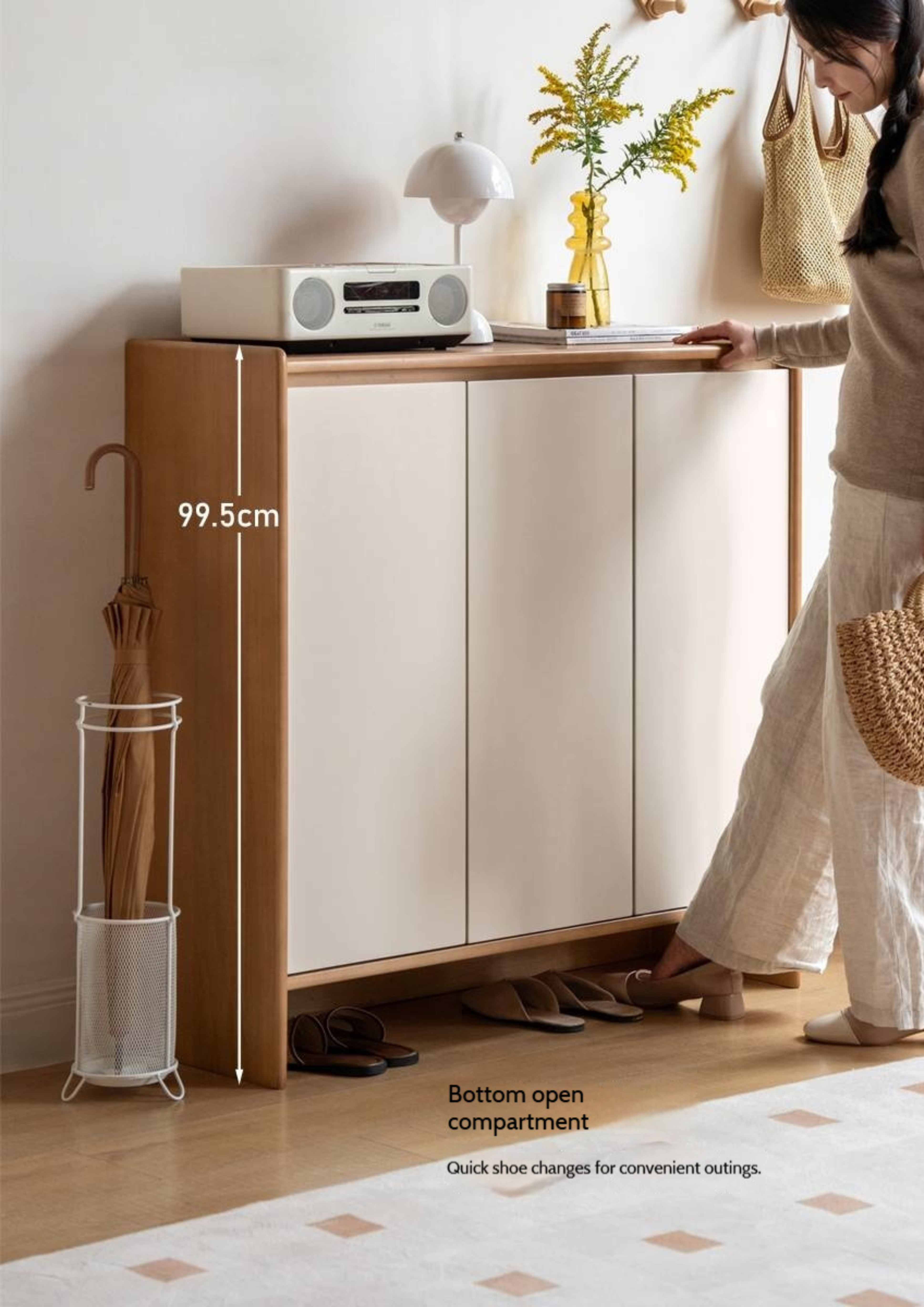 Solid Rubber Wood, Poplar Solid Wood Shoe Cabinet