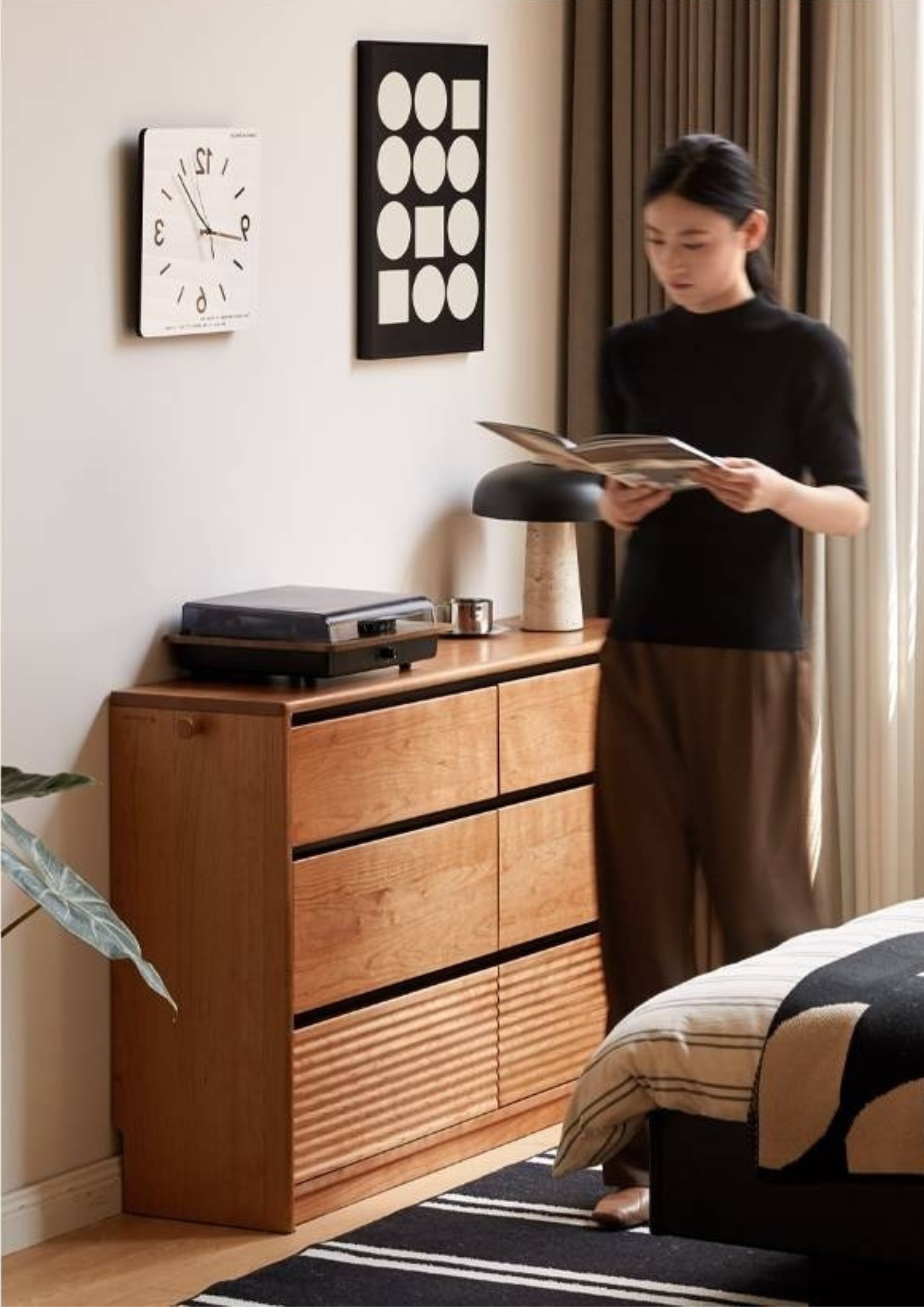 Cherry Solid Wood Retro Six-Drawer Chest
