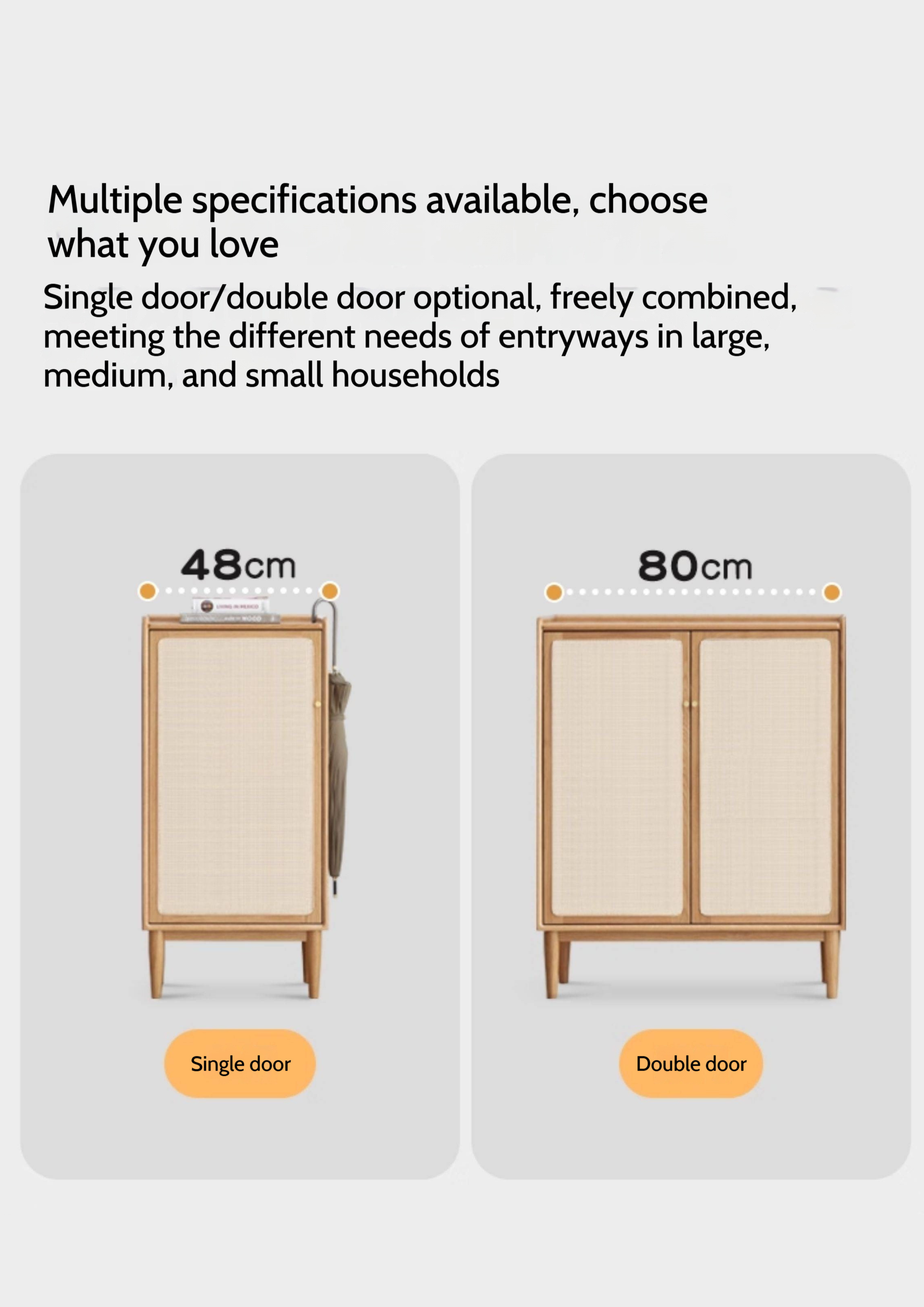 Oak Solid Wood Shoe Cabinet Storage Rattan