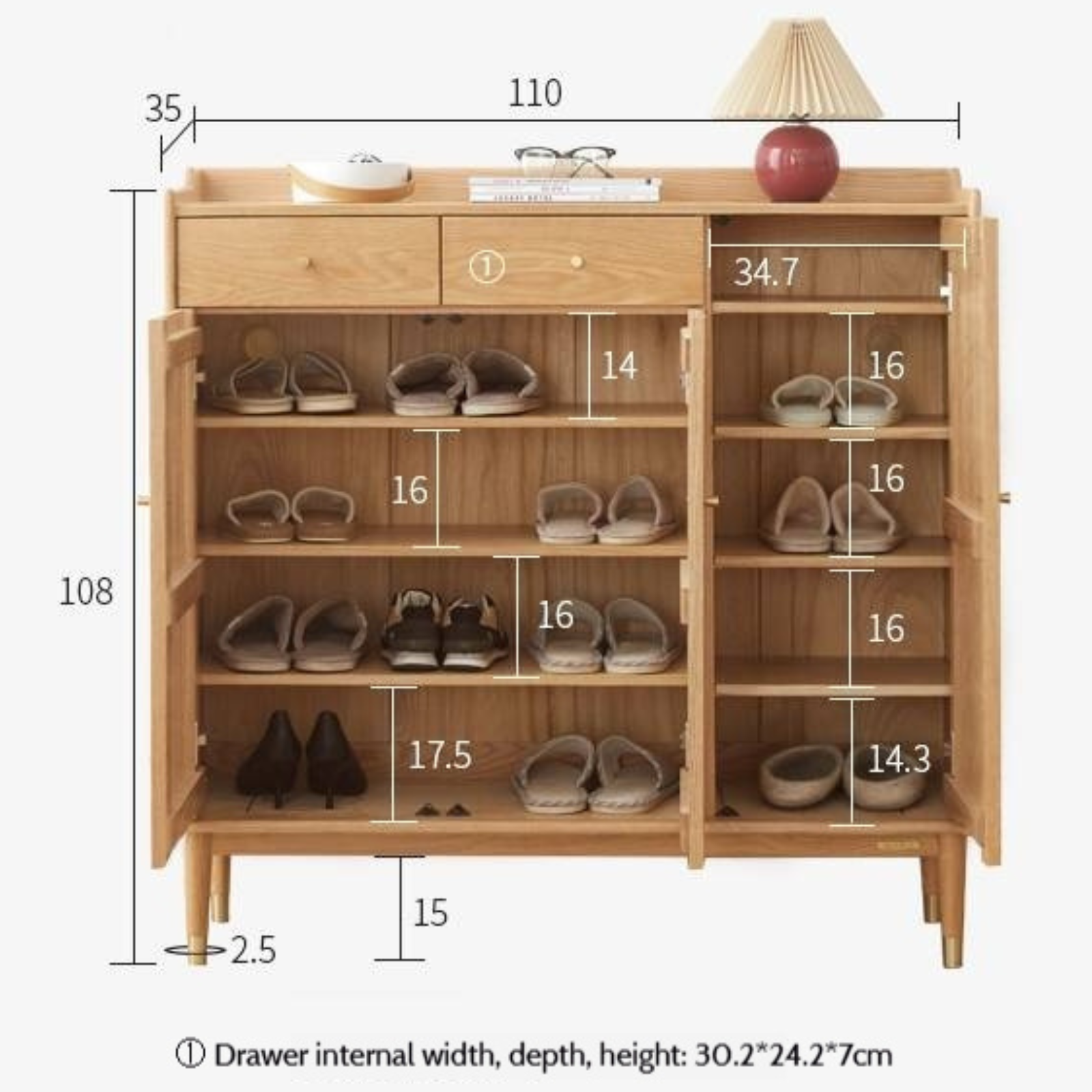Oak Solid Wood Modern Nordic Storage Shoe Cabinet