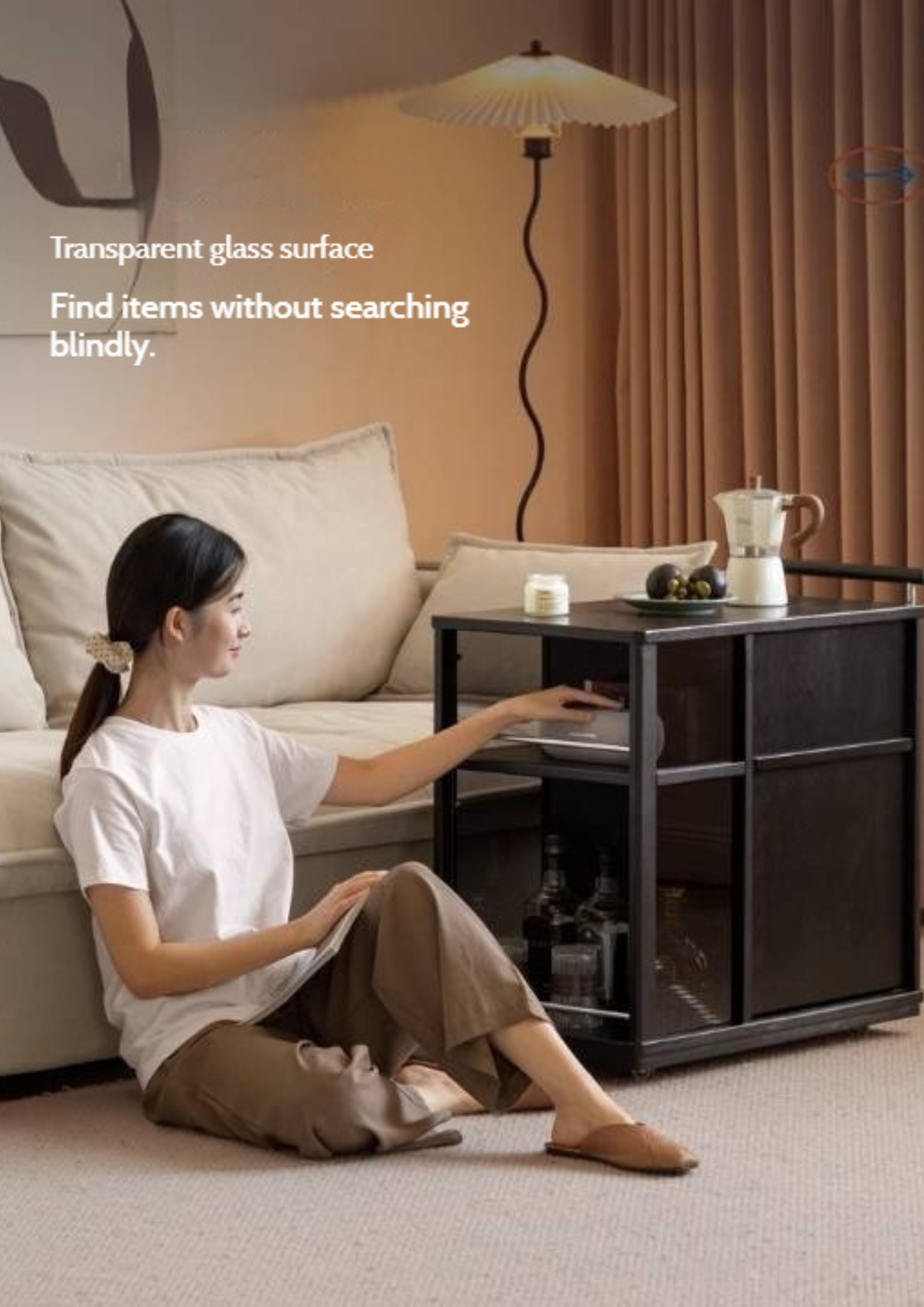 Ash Solid Wood Mobile Tea Cabinet