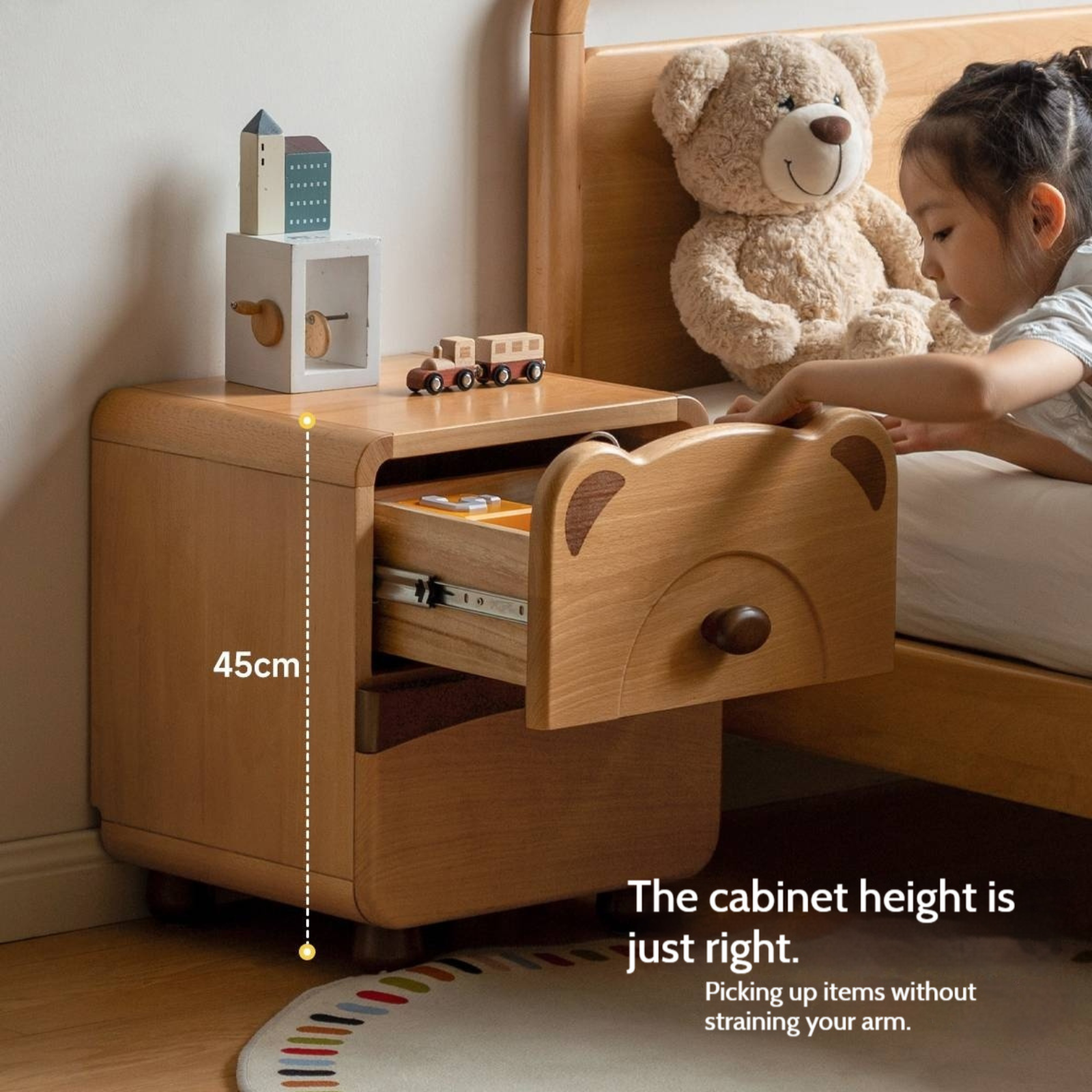 Beech Solid Wood Children s Cartoon Bear Nightstand