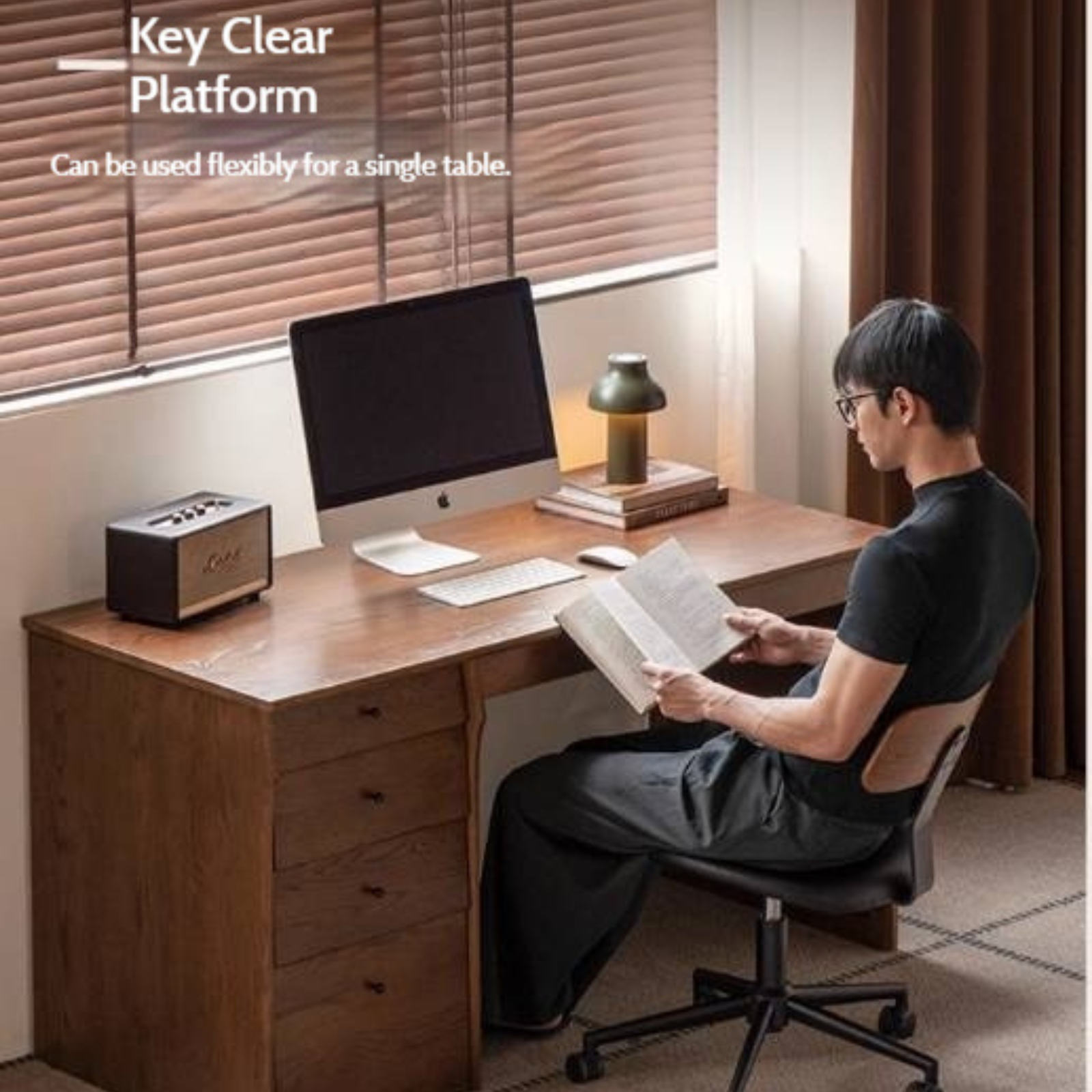 Oak Solid Wood Computer Desk With Shelf