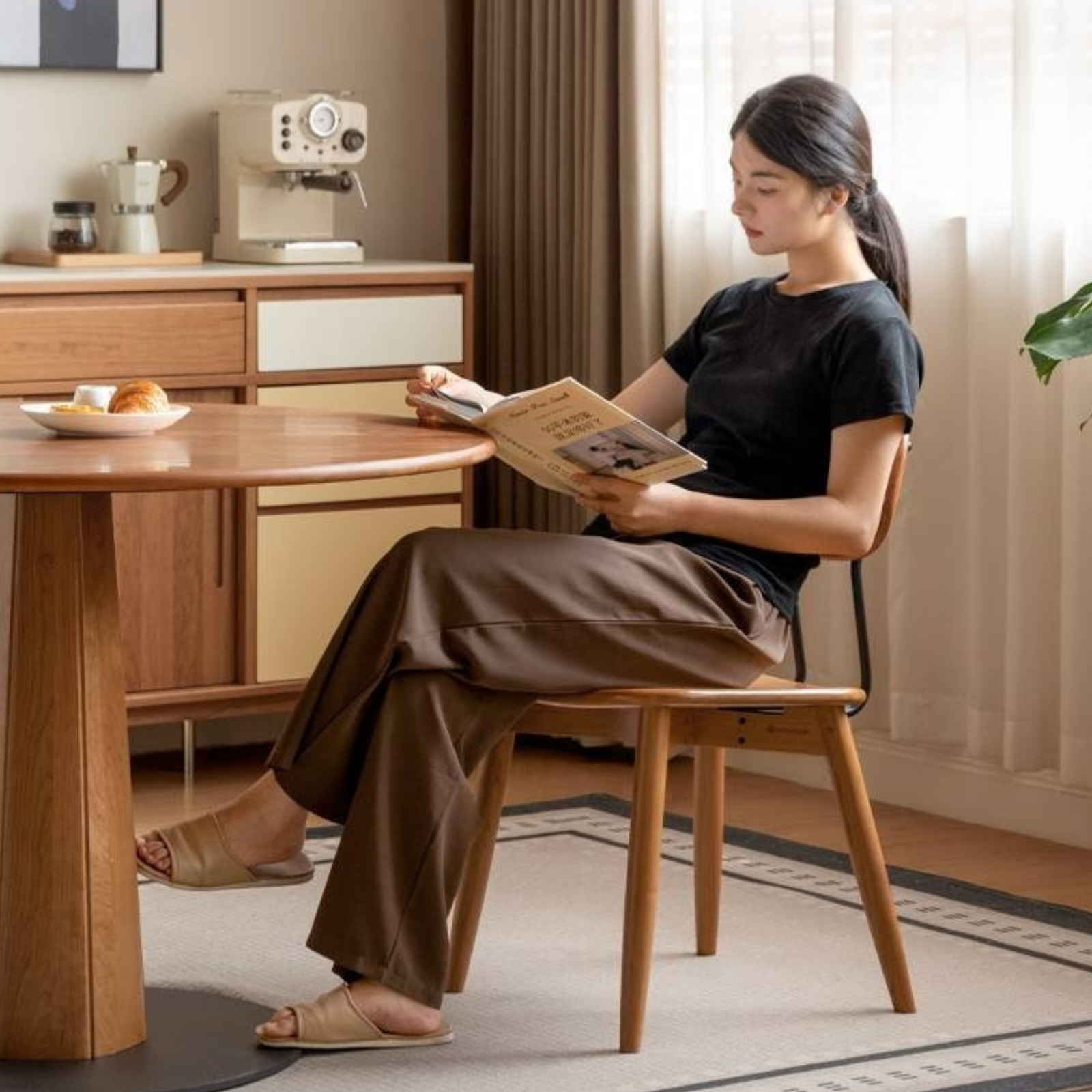 Set 2 pcs Cherry, Oak, Black Walnut Solid Wood Bauhaus Style Retro Dining Chair