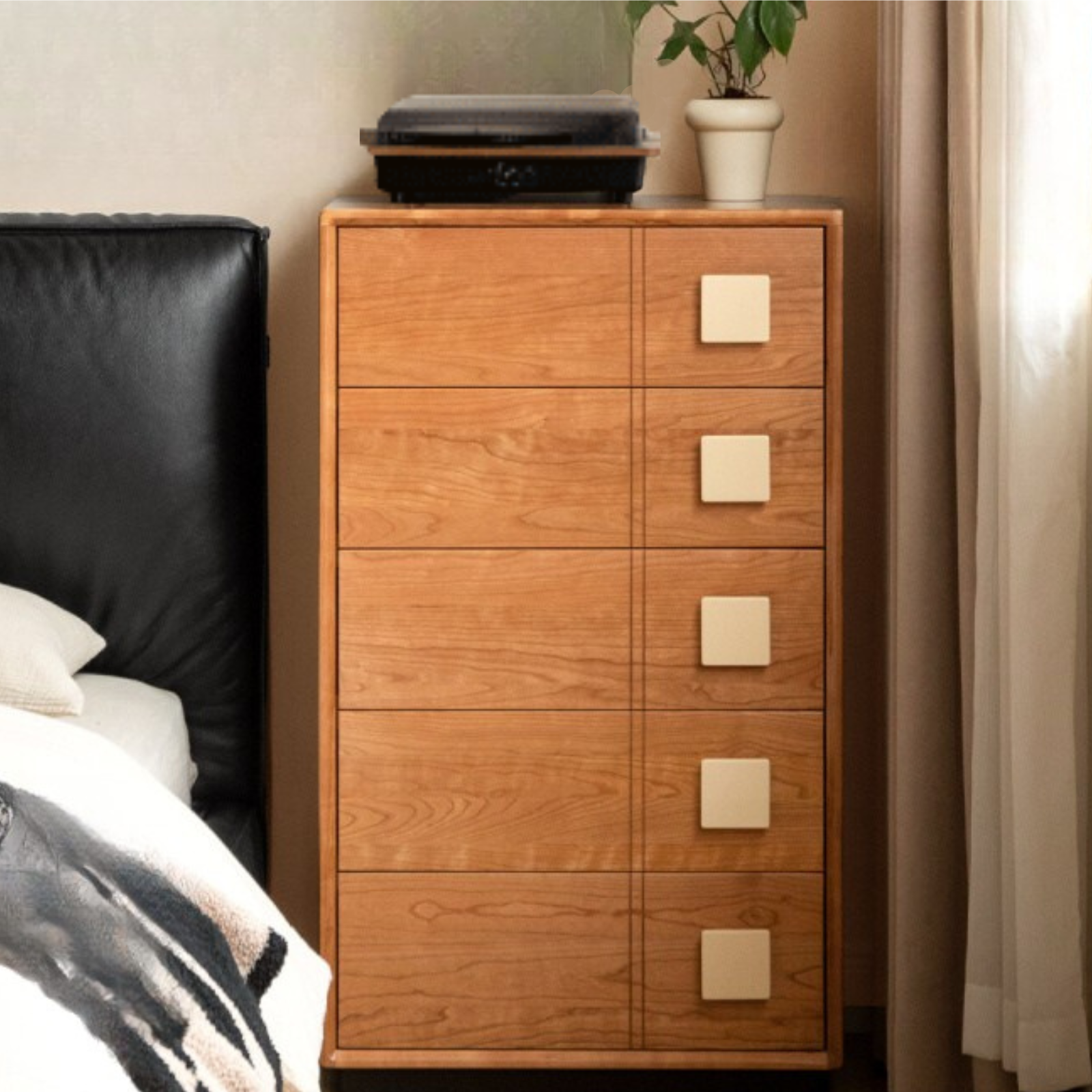 Cherry Solid Wood Retro Five-Drawer Chest