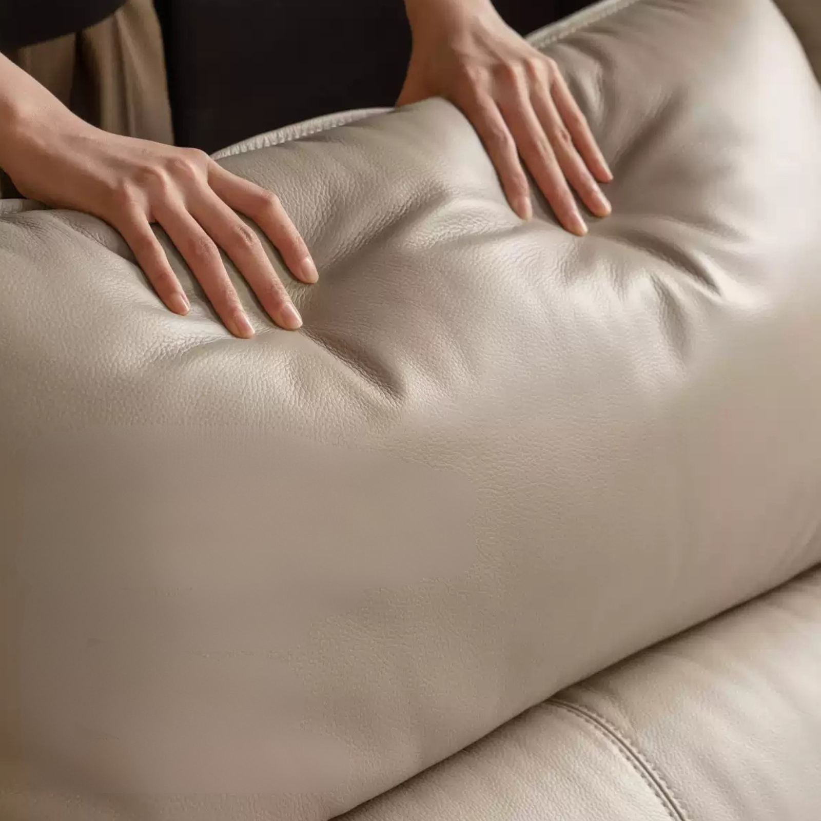 Genuine Top Grain Leather Modern Sofa, Clean Line Contemporary Design