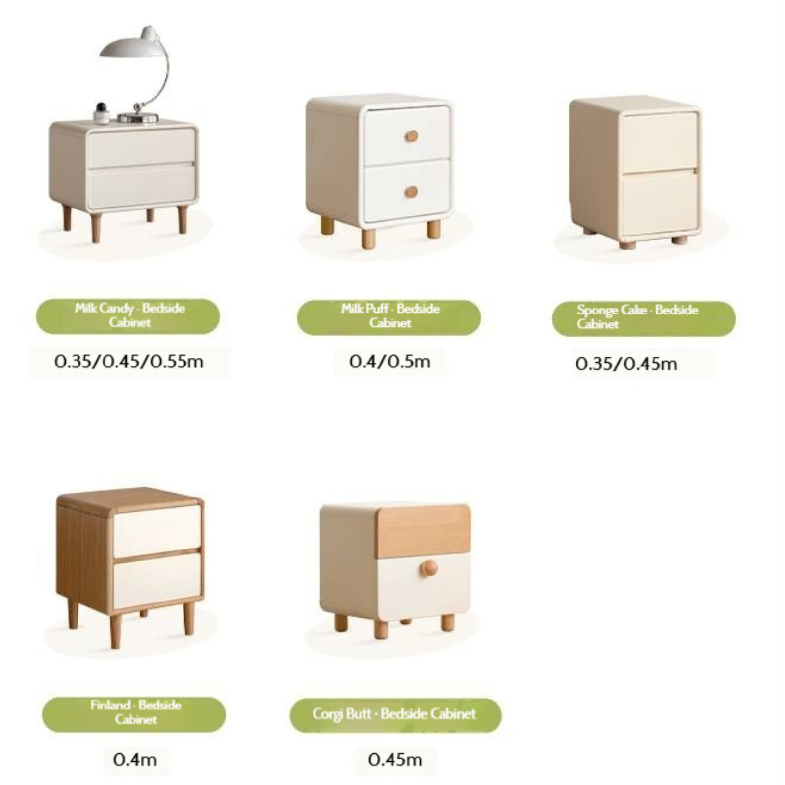 Beech Solid Wood White Cream Style Nightstand