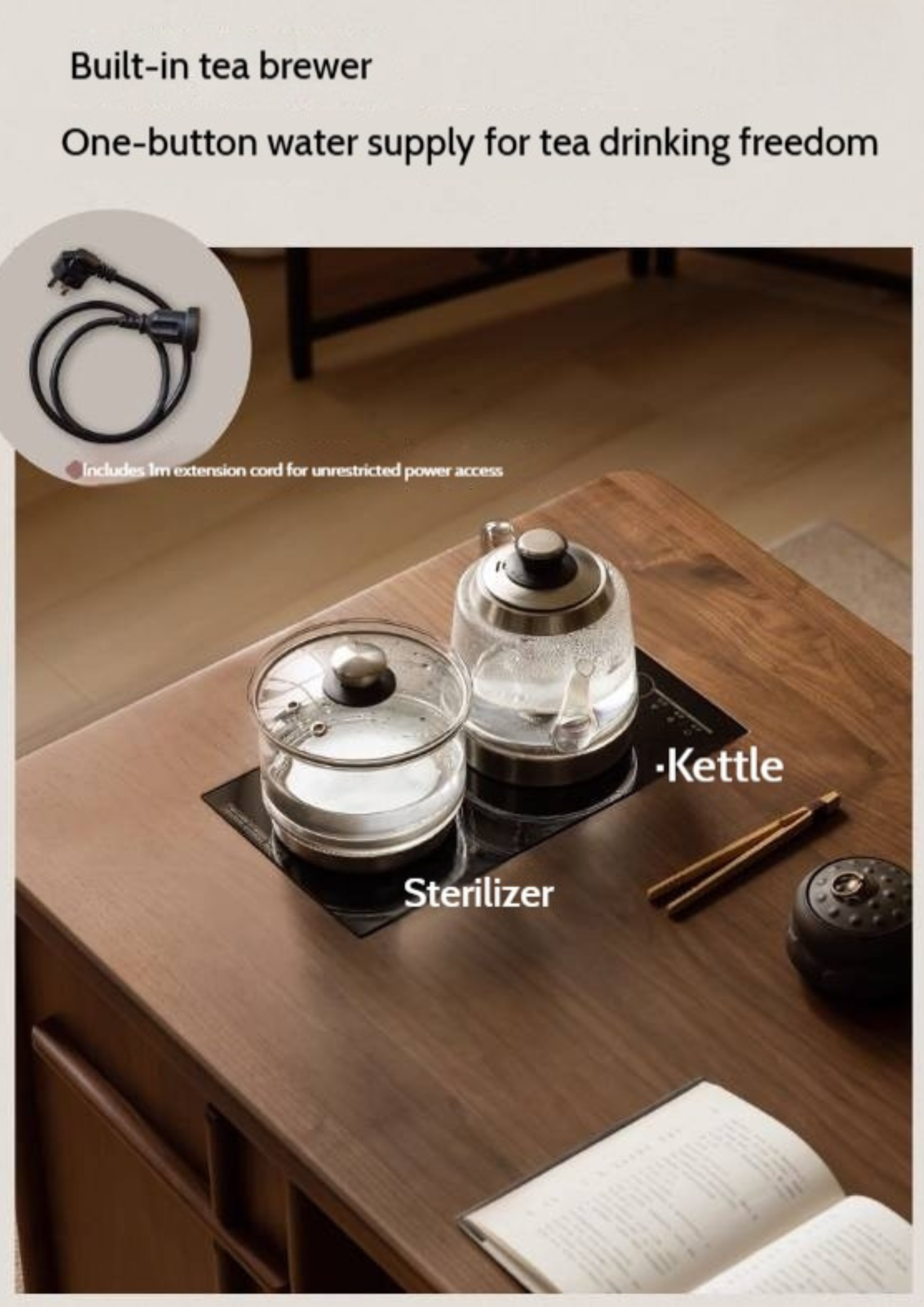 Black Walnut Solid Wood Rectangular Tea Table with Tea Tray