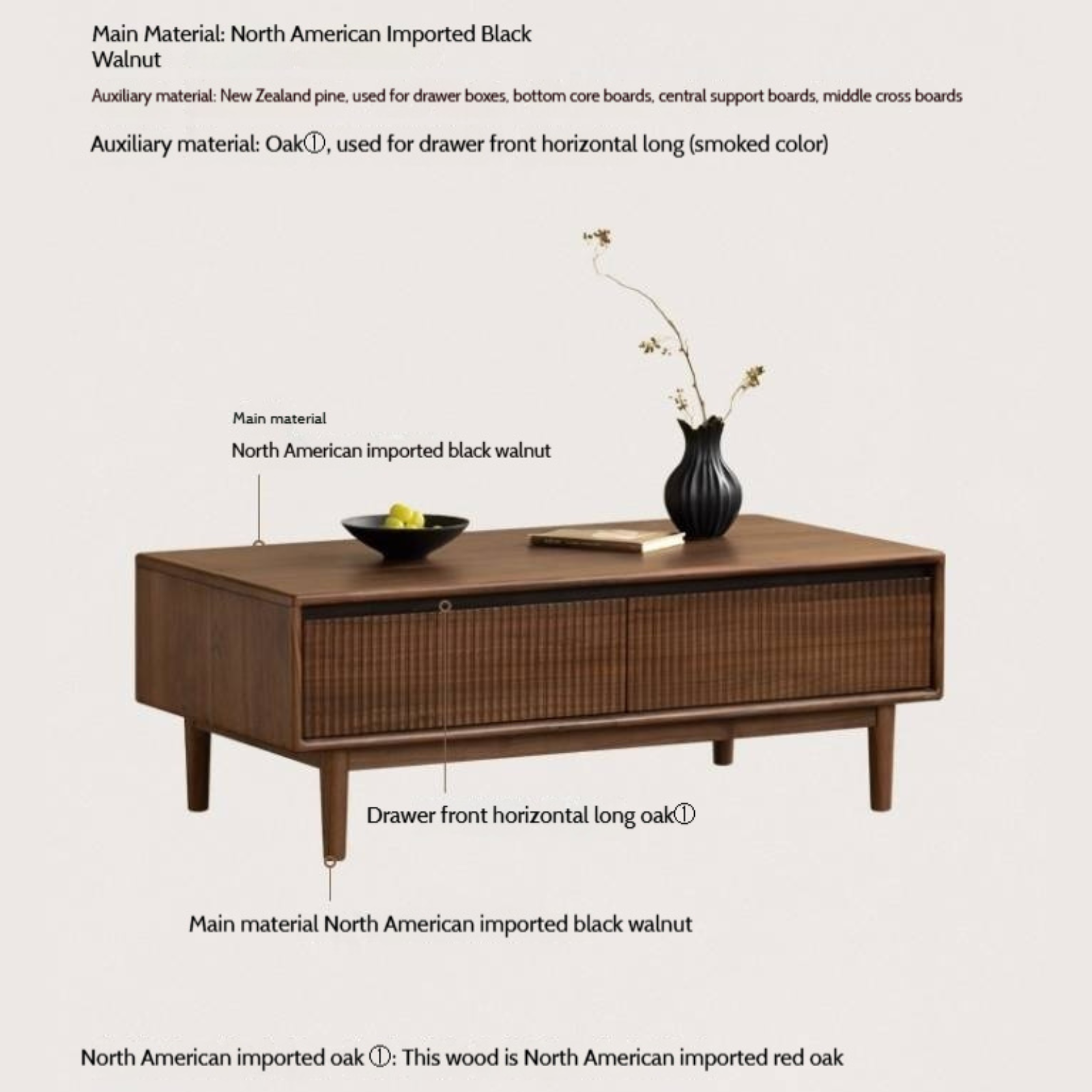 Black Walnut Solid Wood, Solid Longan Hardwood Italian Light Luxury Coffee Table