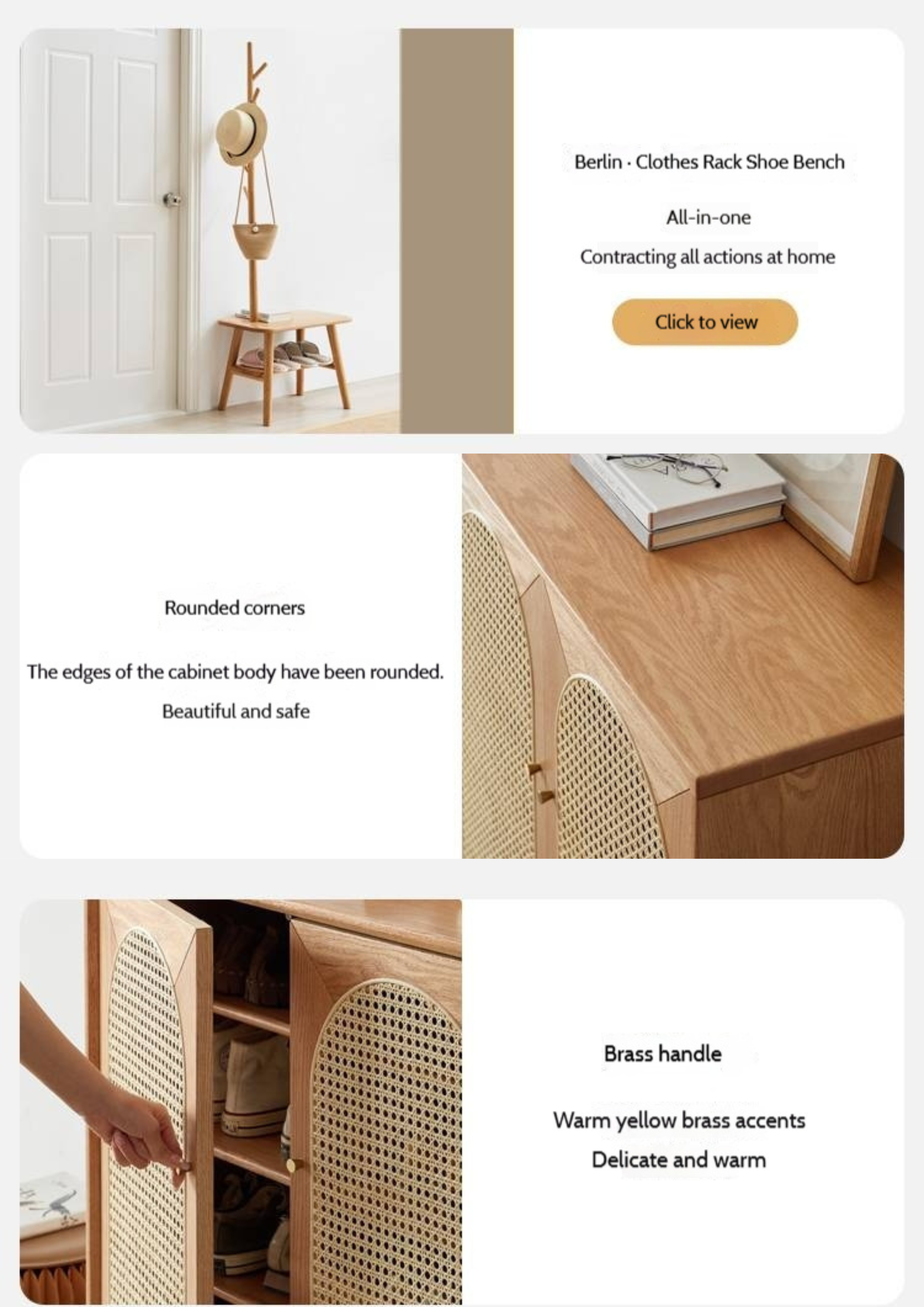 Oak Solid Wood Rattan Shoe Cabinet