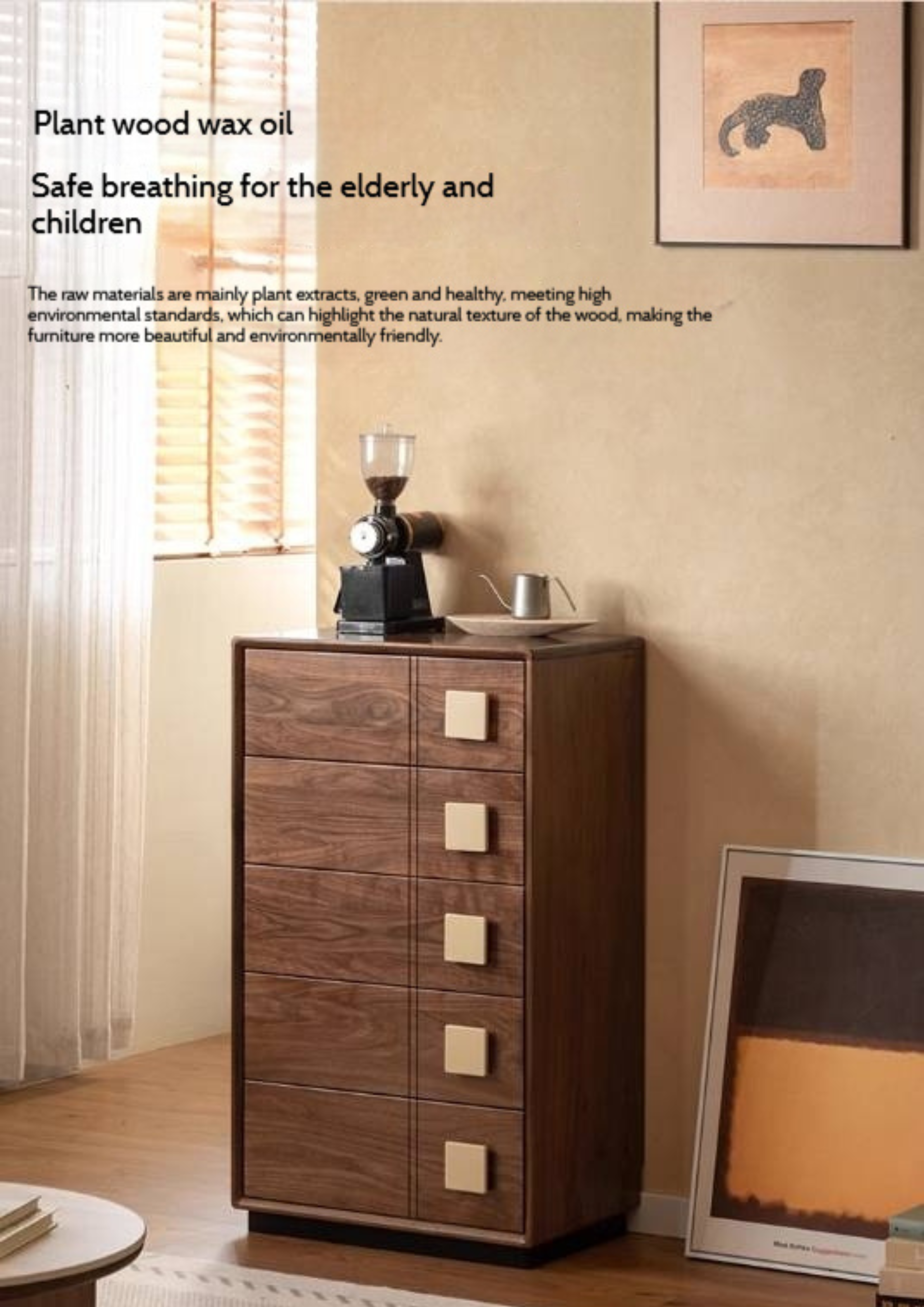 Black Walnut Solid Wood Retro Style Five-Drawer Chest