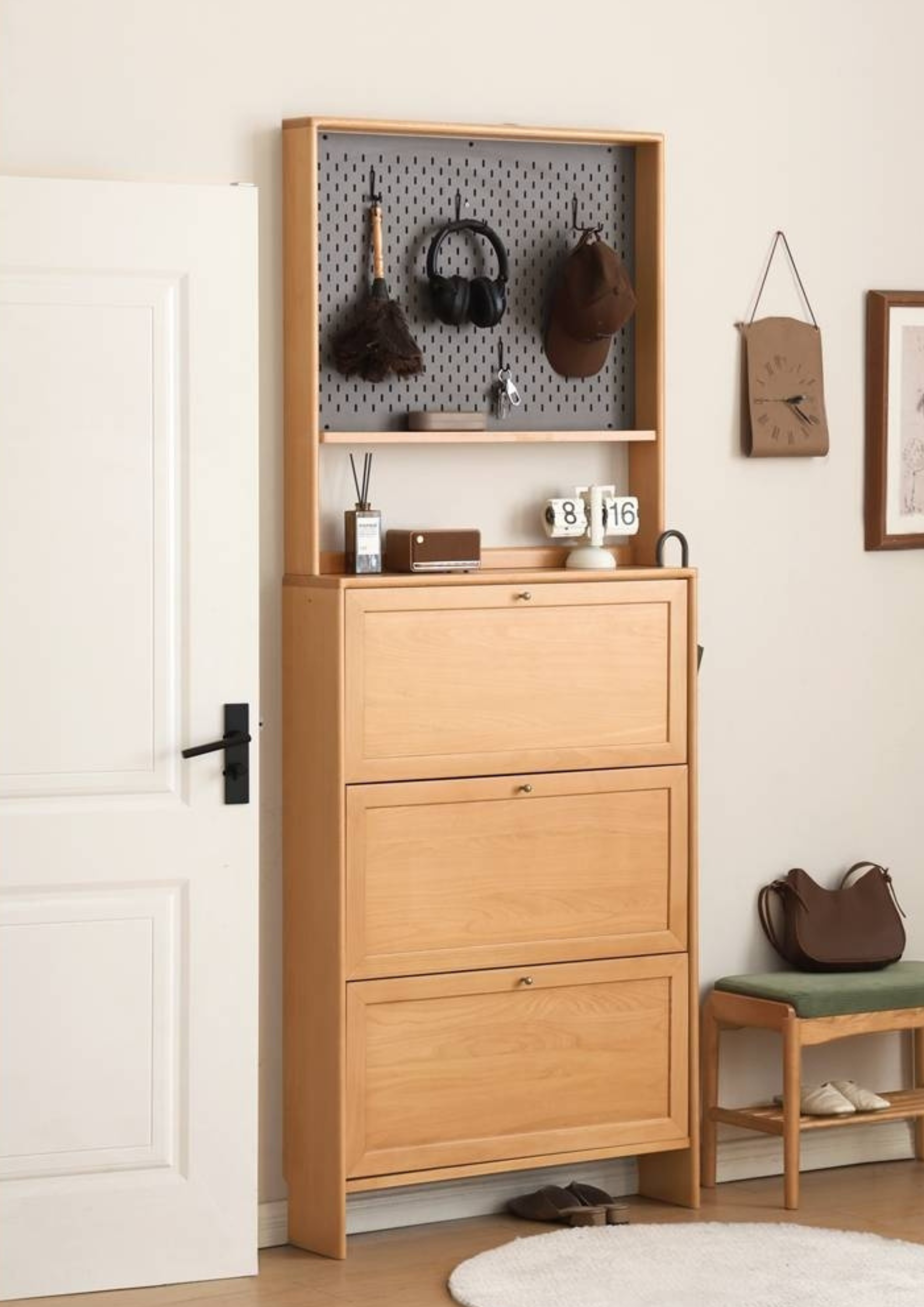 Beech Solid Wood Ultra-Thin Flip Bucket Shoe Cabinet