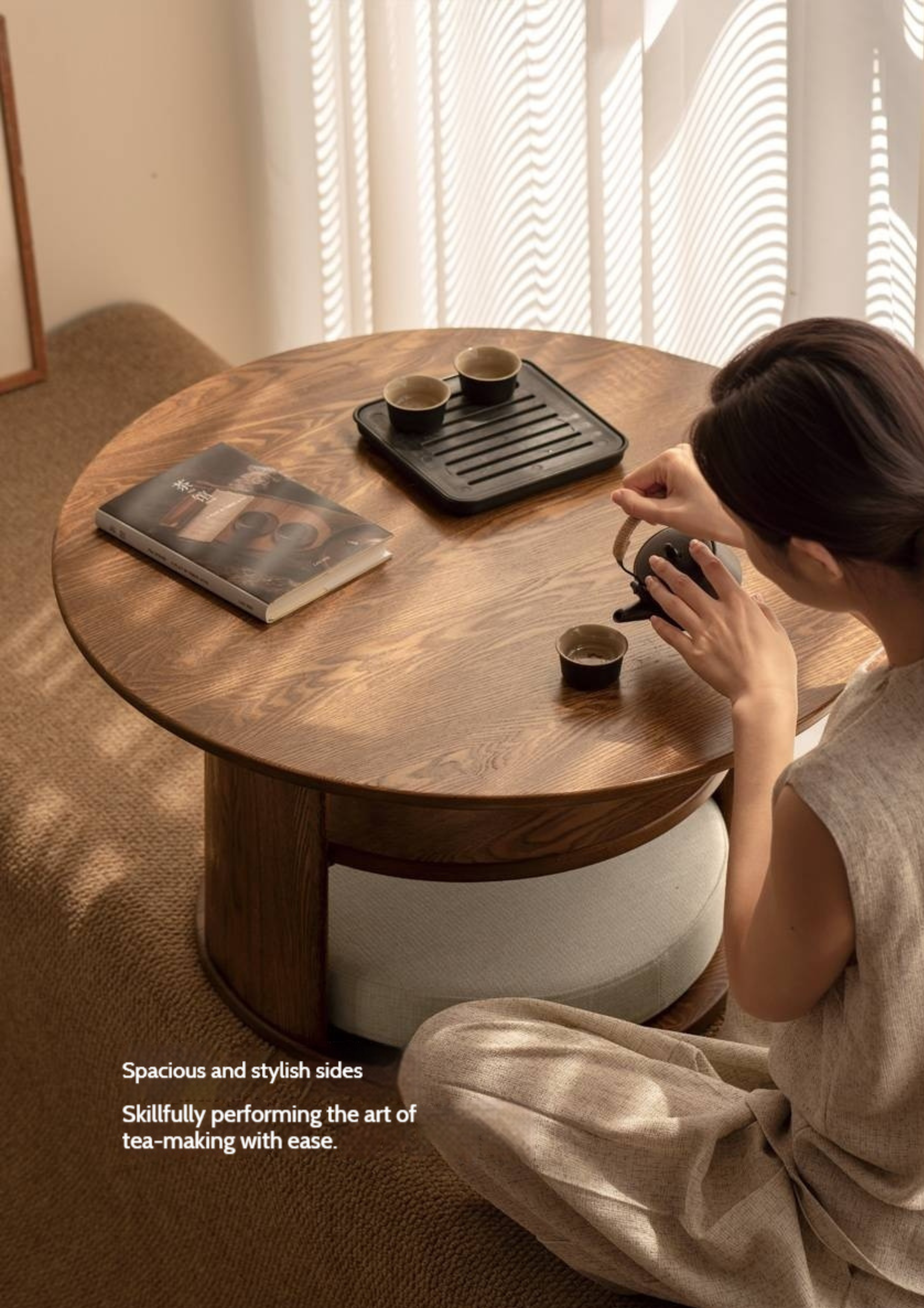 Ash Solid Wood Dual Use Round Tea Table