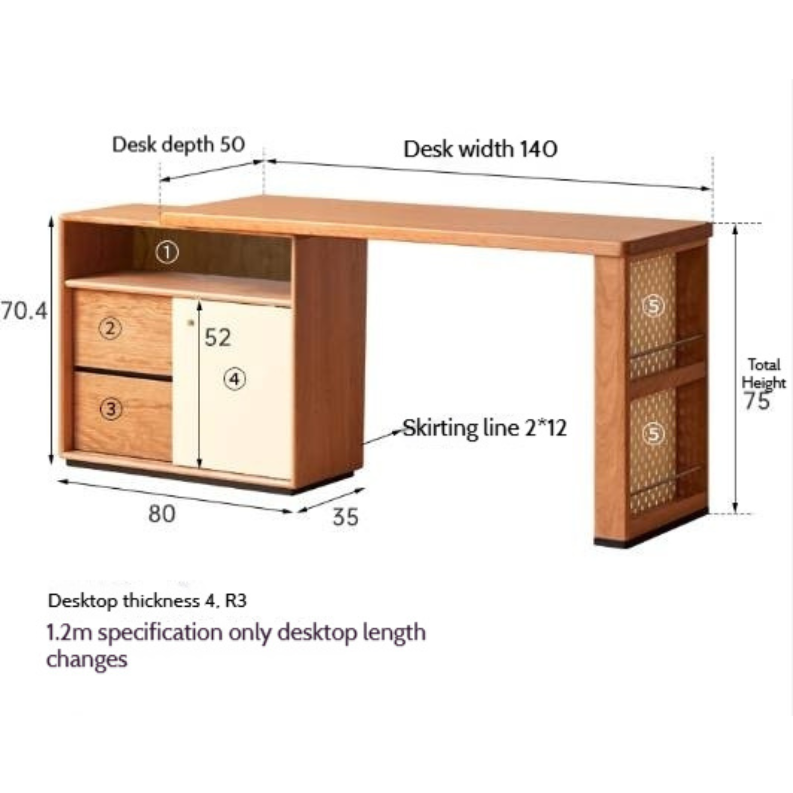 Cherry Solid Wood Vintage Style Office Desk