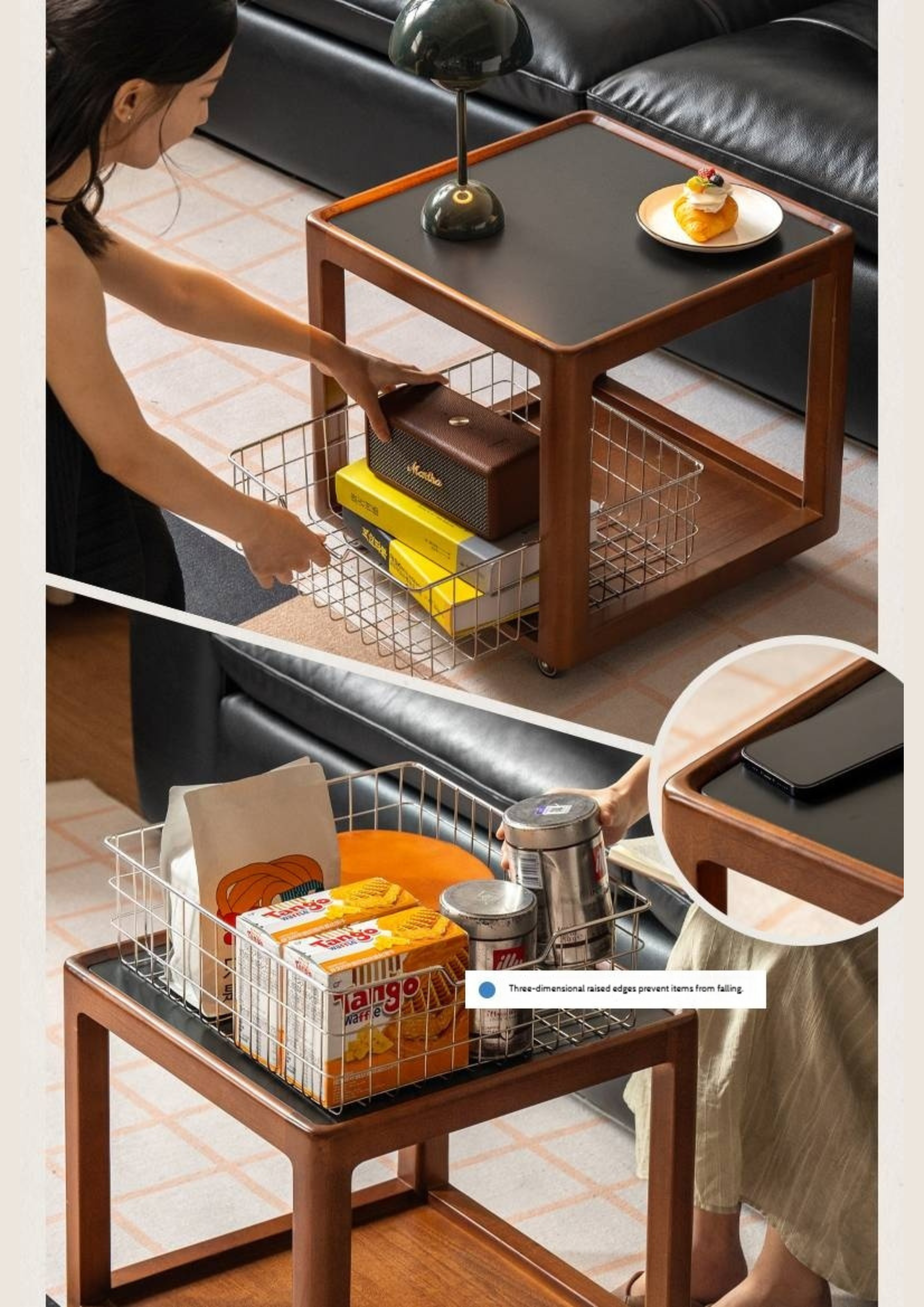 Poplar Solid Wood Movable Vintage Slab Side Table