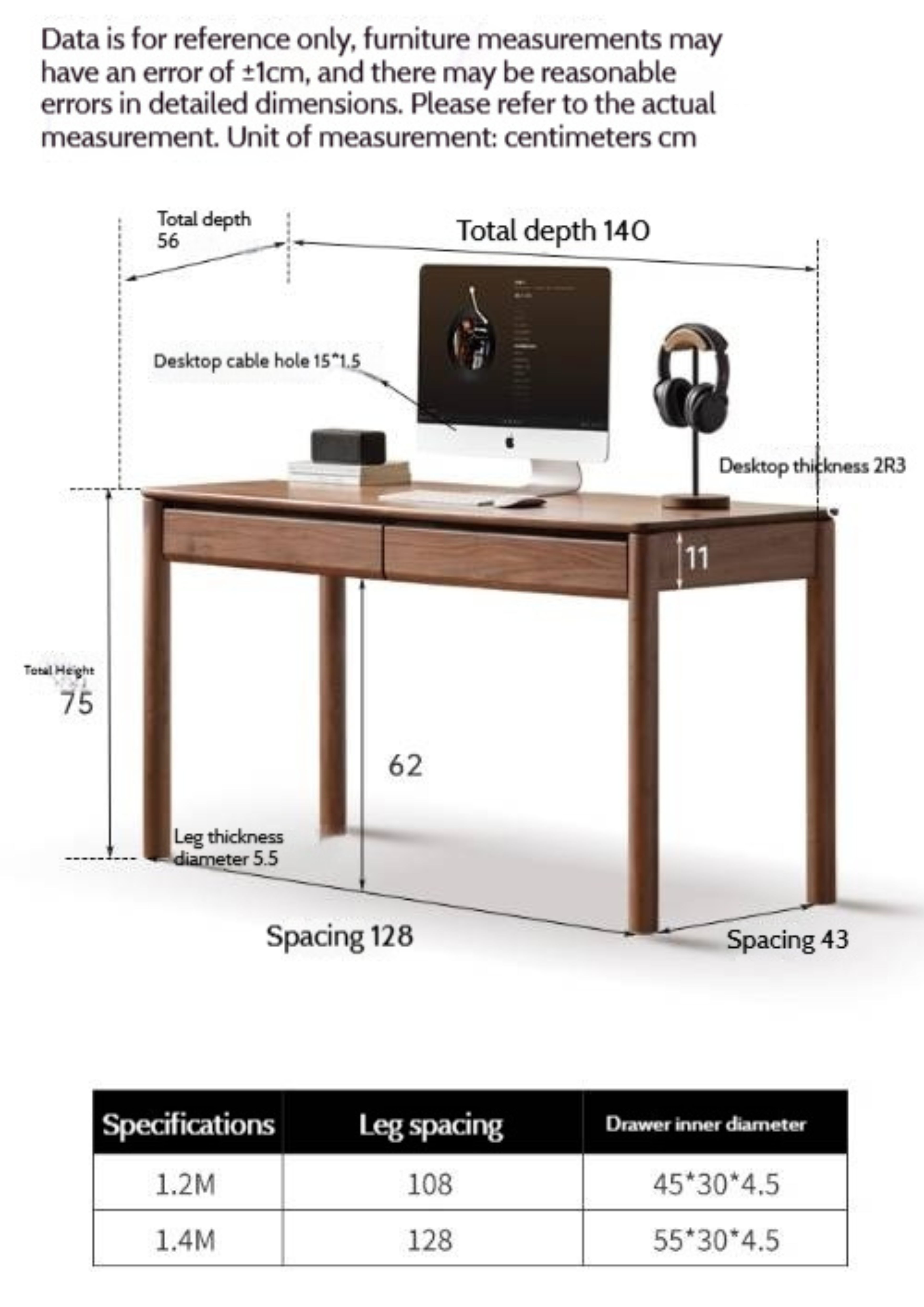 Black Walnut Solid Wood Luxury Office Desk