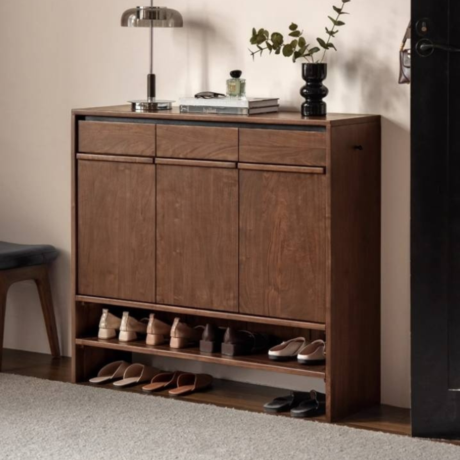 Black Walnut, Oak Solid Wood Italian Light Luxury Shoe Cabinet